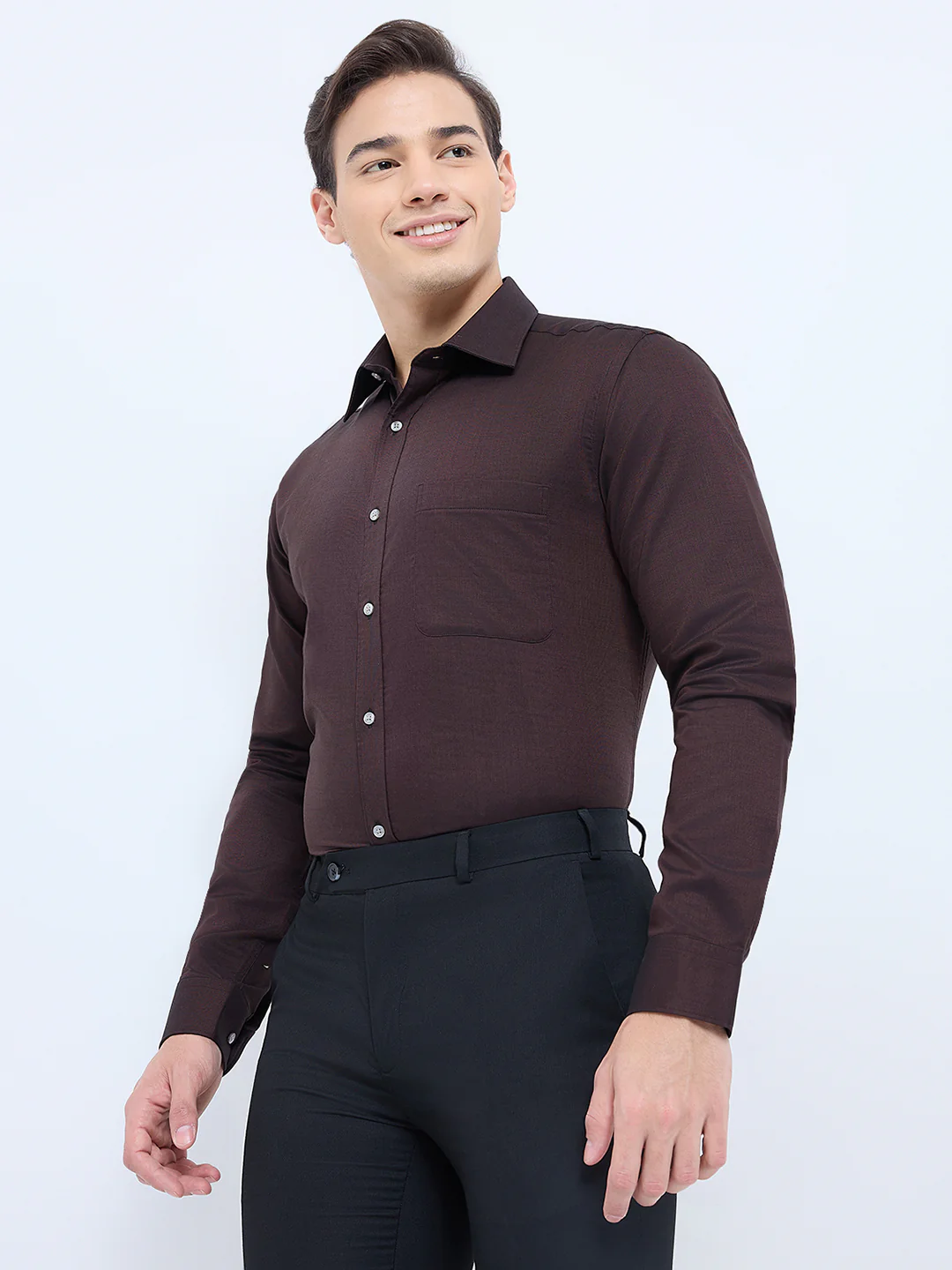 Raymond Men Brown Structure Slim Fit Cotton Formal Shirt - Image 3