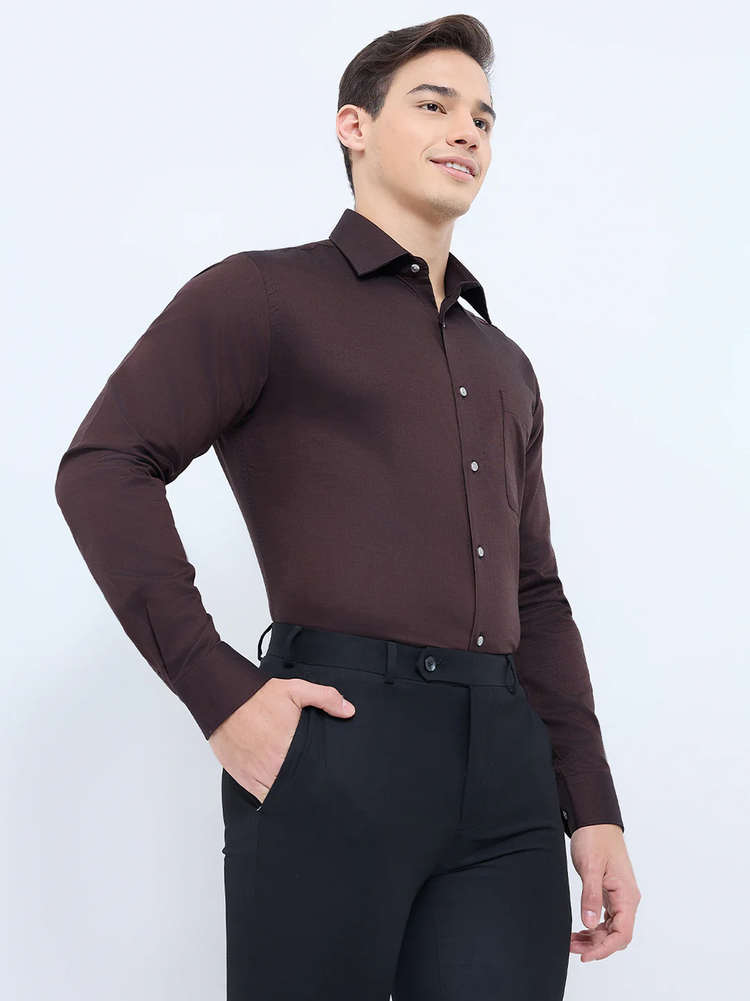 Raymond Men Brown Structure Slim Fit Cotton Formal Shirt - Image 4