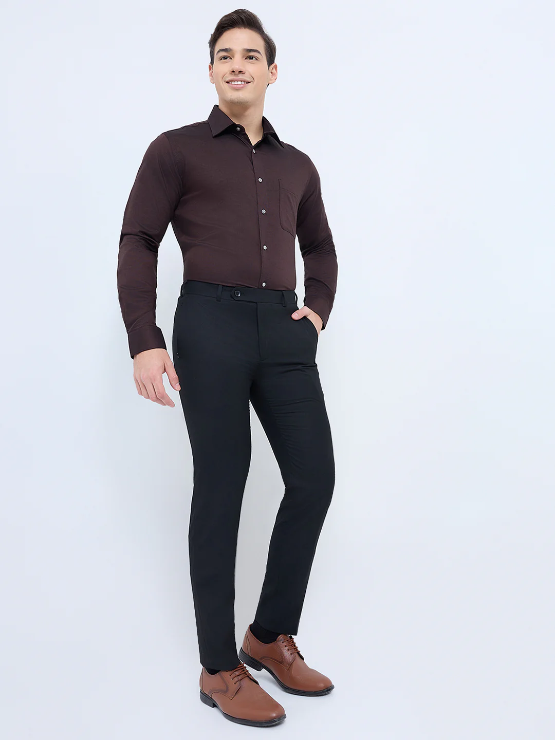 Raymond Men Brown Structure Slim Fit Cotton Formal Shirt - Image 6