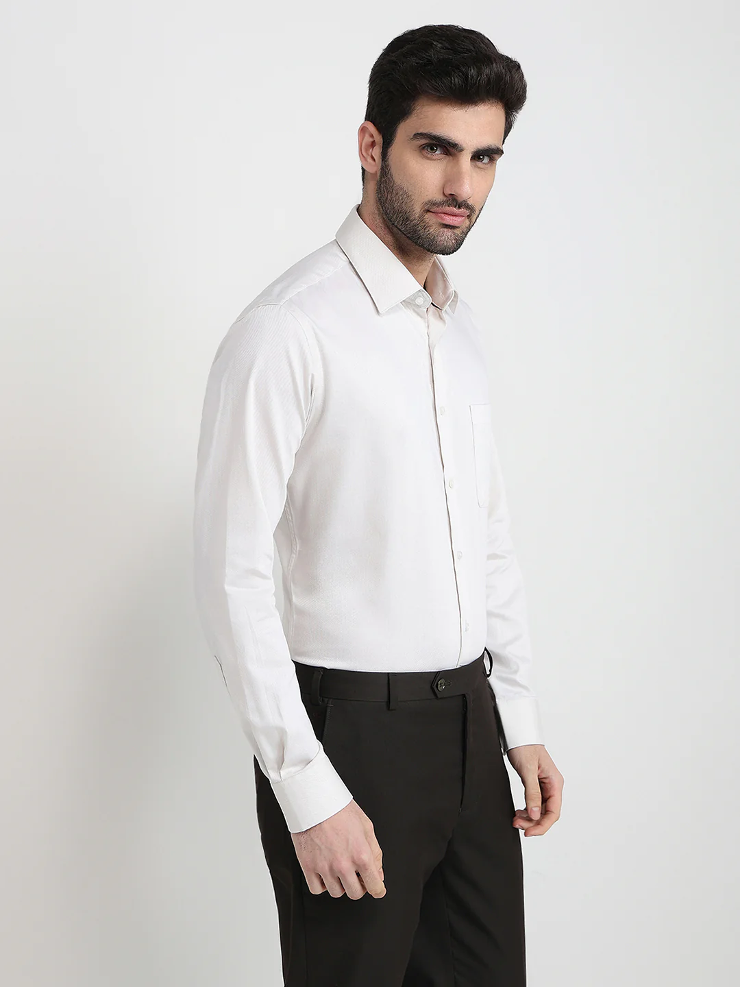 Raymond Men Brown Structure Slim Fit Cotton Full Sleeve Formal Shirt - Image 2