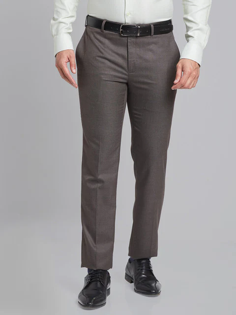 Raymond Men Brown Structure Slim Fit Polyester Blend Trouser