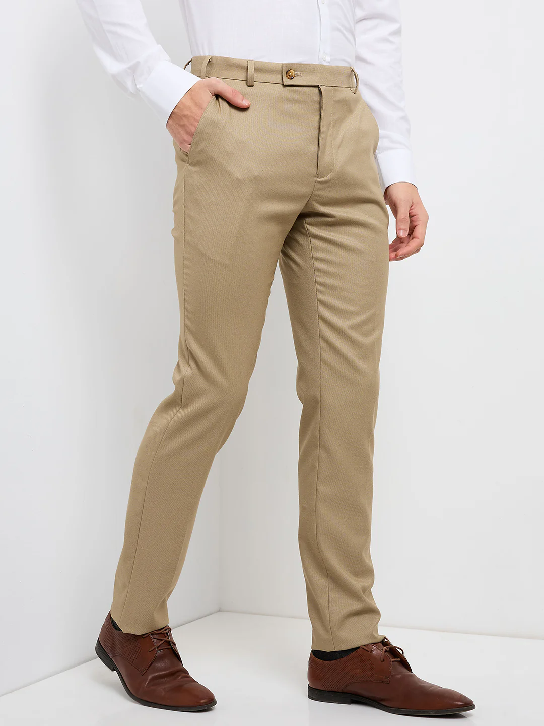 Raymond Men Brown Structure Slim Fit Polyester Blend Trouser - Image 2