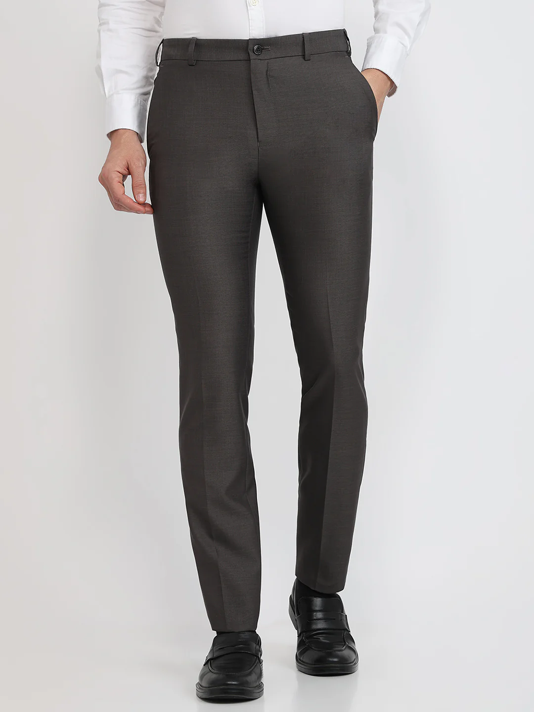 Raymond Men Brown Structure Slim Fit Polyester Blend Trouser