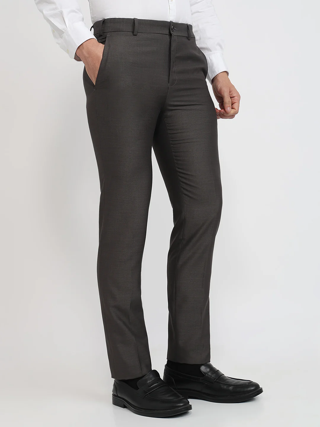 Raymond Men Brown Structure Slim Fit Polyester Blend Trouser - Image 3
