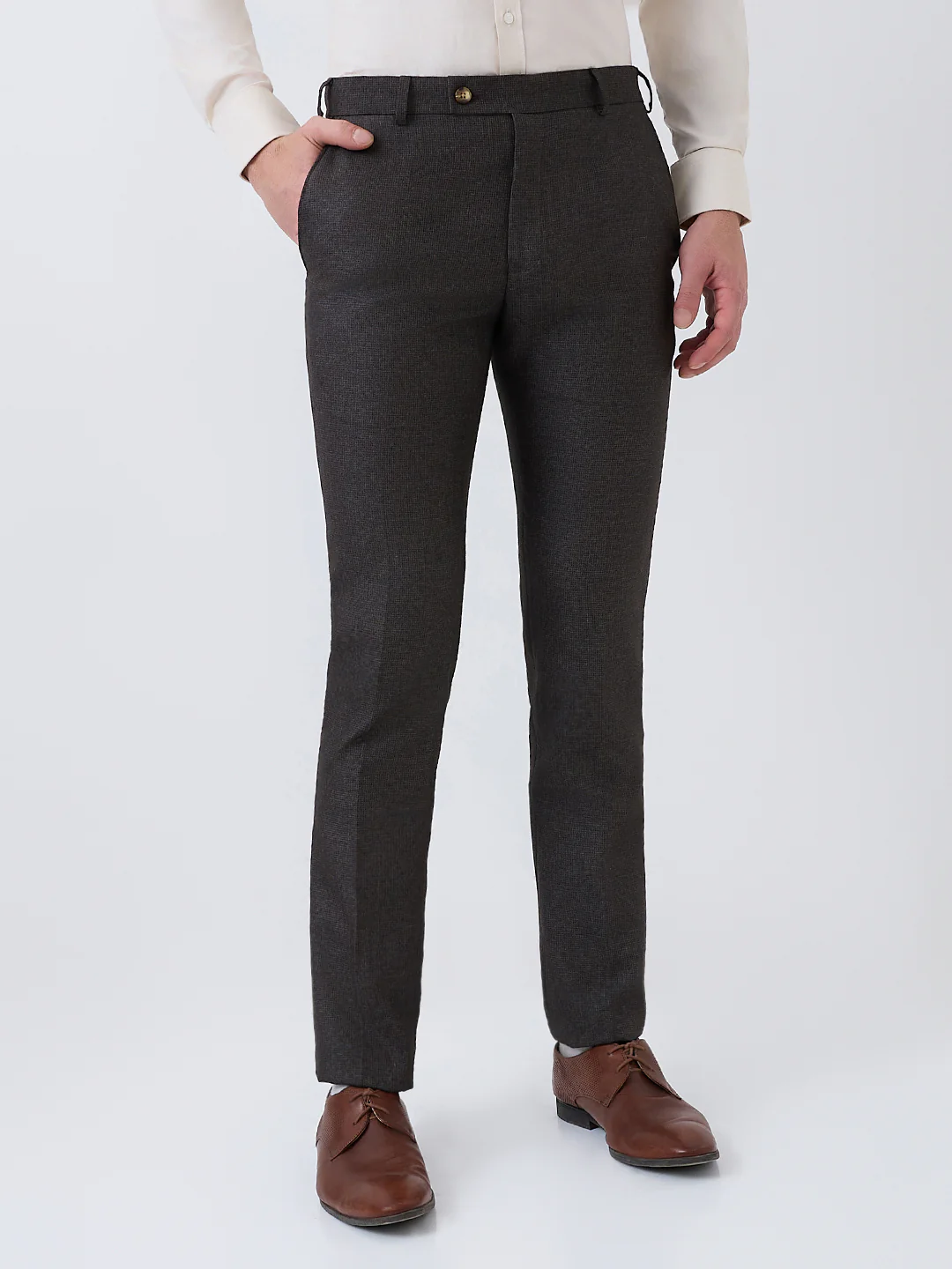 Raymond Men Brown Structure Slim Fit Polyester Blend Trouser