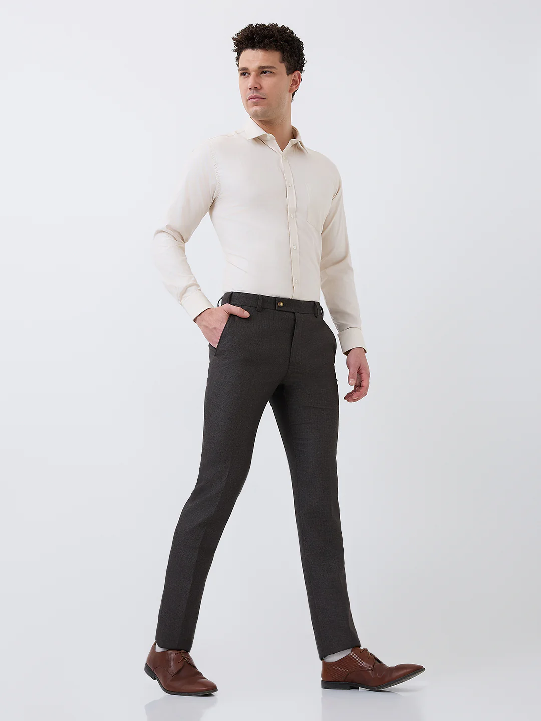Raymond Men Brown Structure Slim Fit Polyester Blend Trouser - Image 10