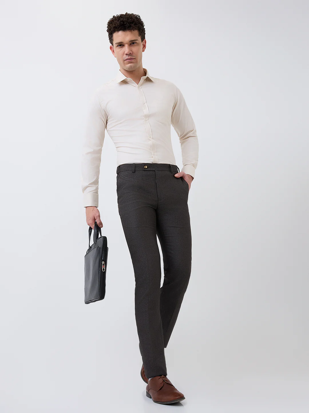 Raymond Men Brown Structure Slim Fit Polyester Blend Trouser - Image 12