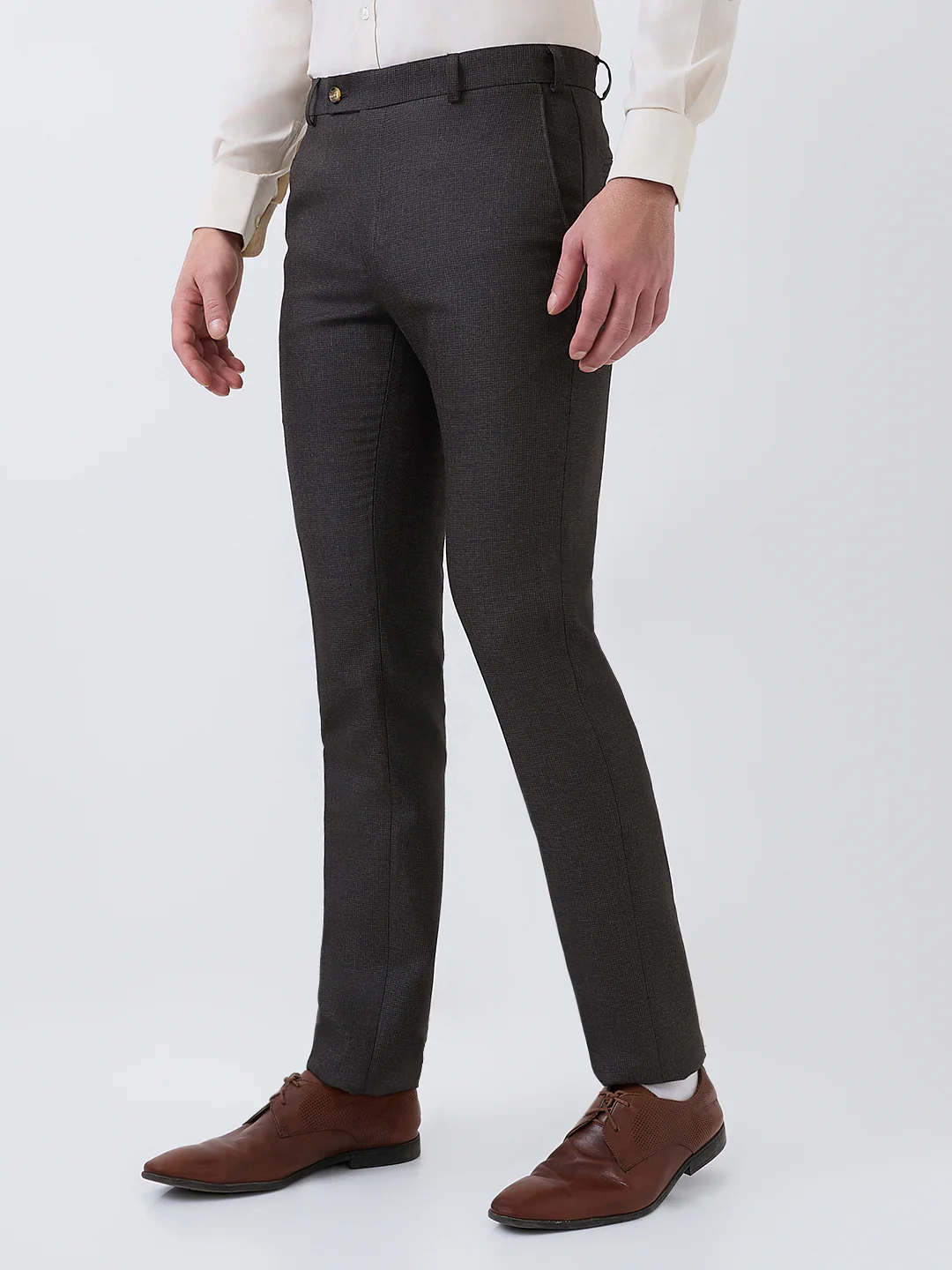 Raymond Men Brown Structure Slim Fit Polyester Blend Trouser - Image 3