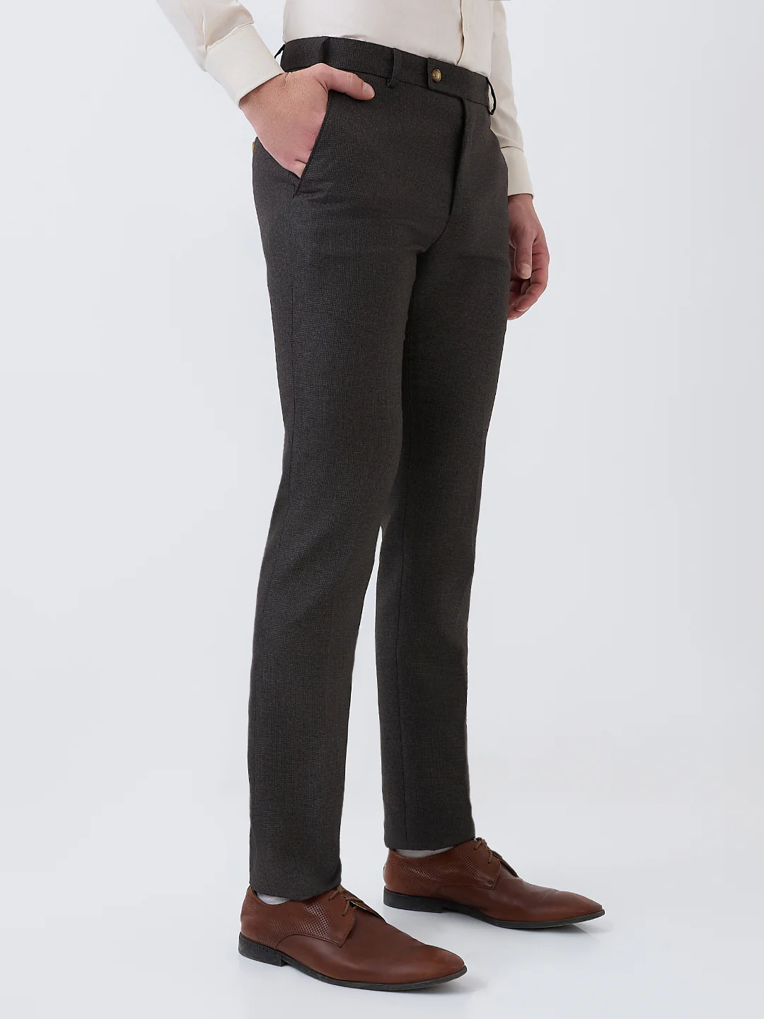 Raymond Men Brown Structure Slim Fit Polyester Blend Trouser - Image 5