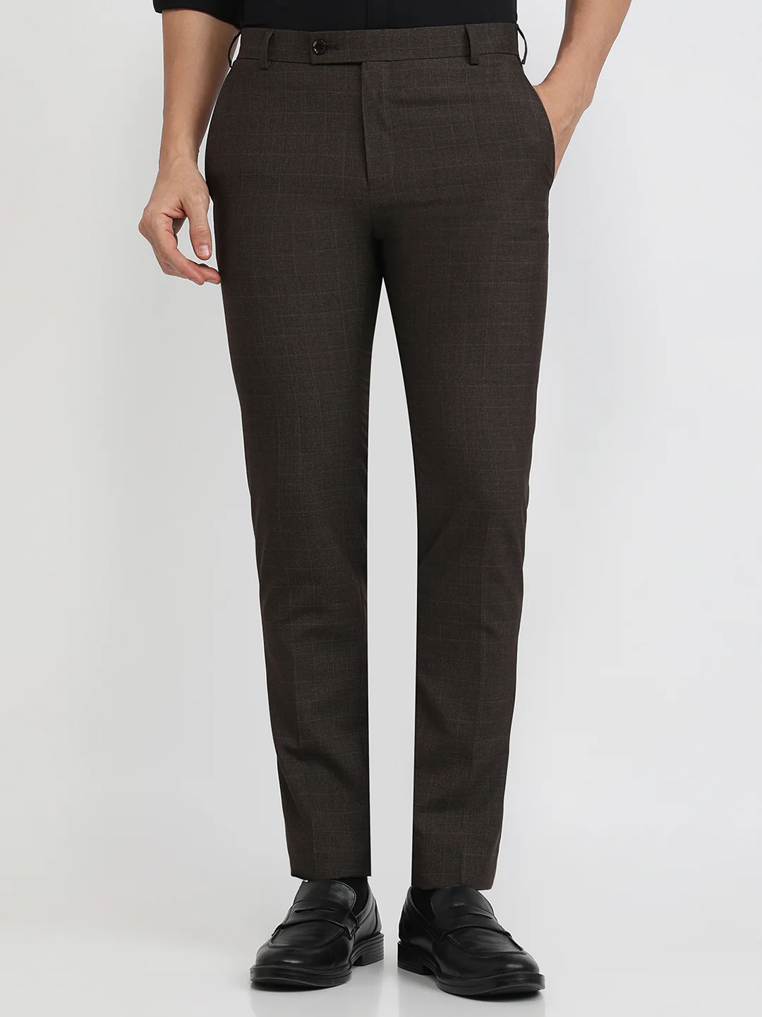 Raymond Men Brown Structure Slim Fit Polyester Blend Trouser