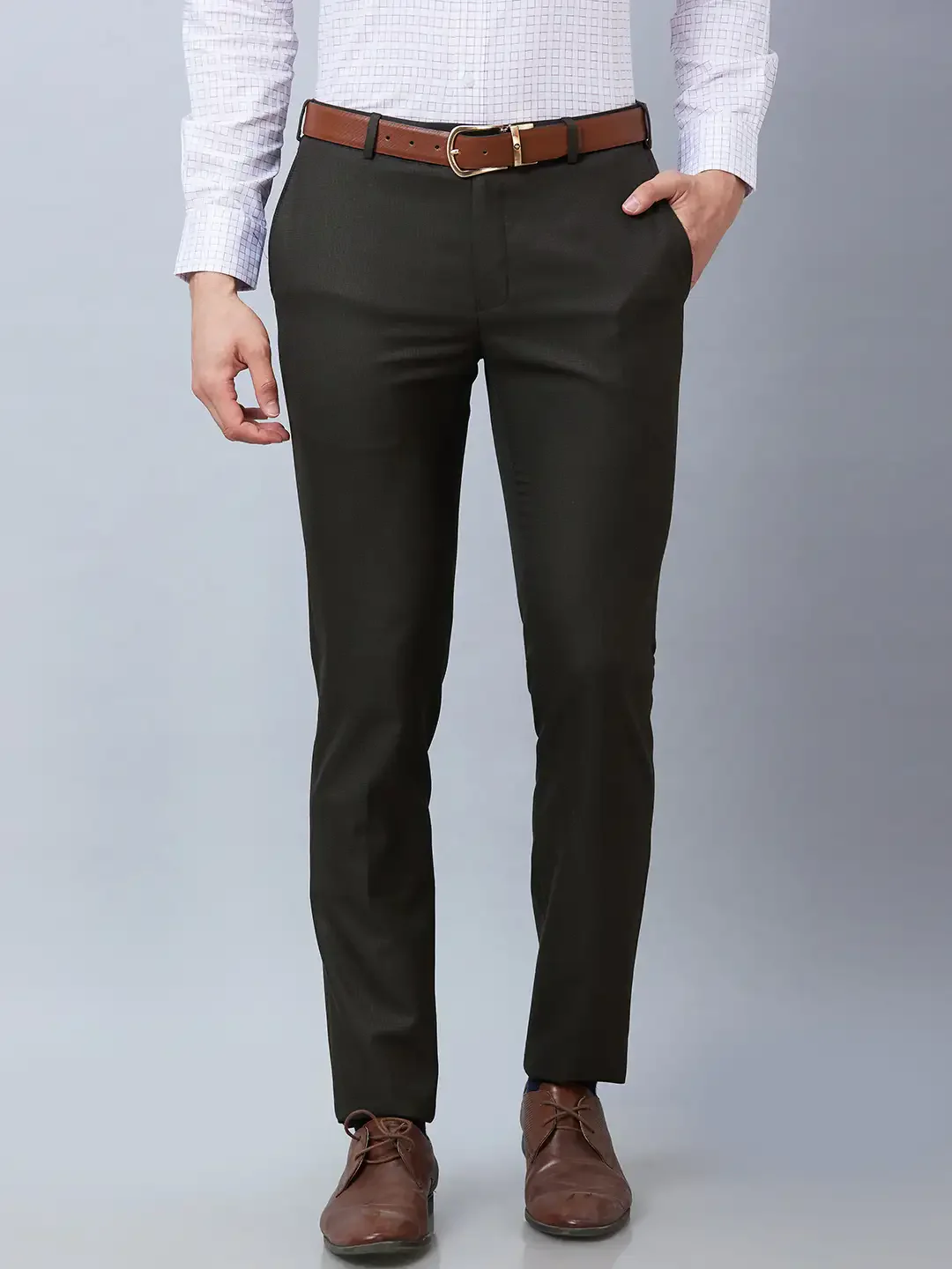 Raymond Men Brown Structure Slim Fit Polyester Blend Trousers