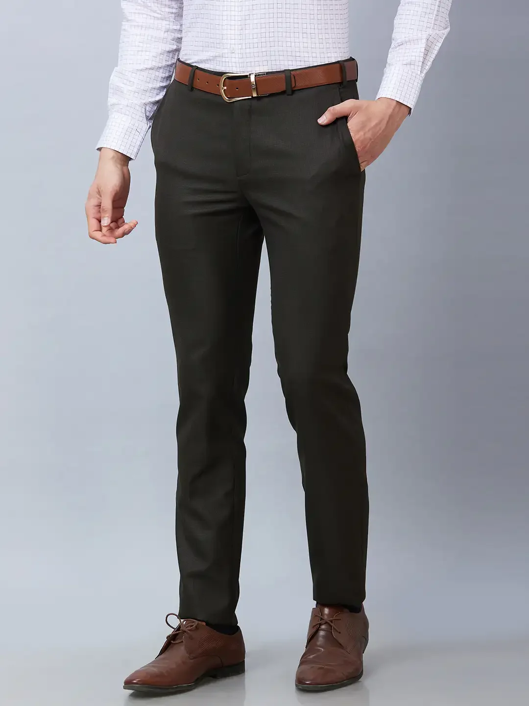 Raymond Men Brown Structure Slim Fit Polyester Blend Trousers - Image 3