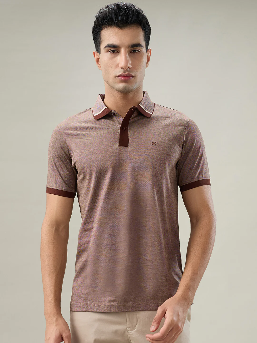 Raymond Men Brown Two Tone Regular Fit Cotton T-shirt