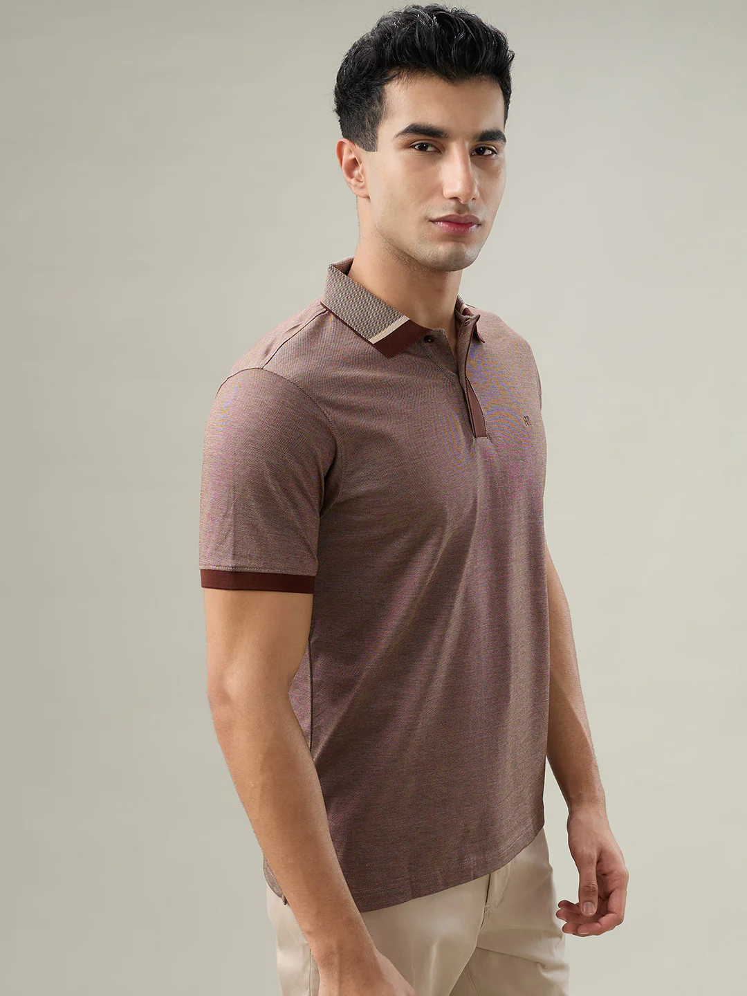 Raymond Men Brown Two Tone Regular Fit Cotton T-shirt - Image 2