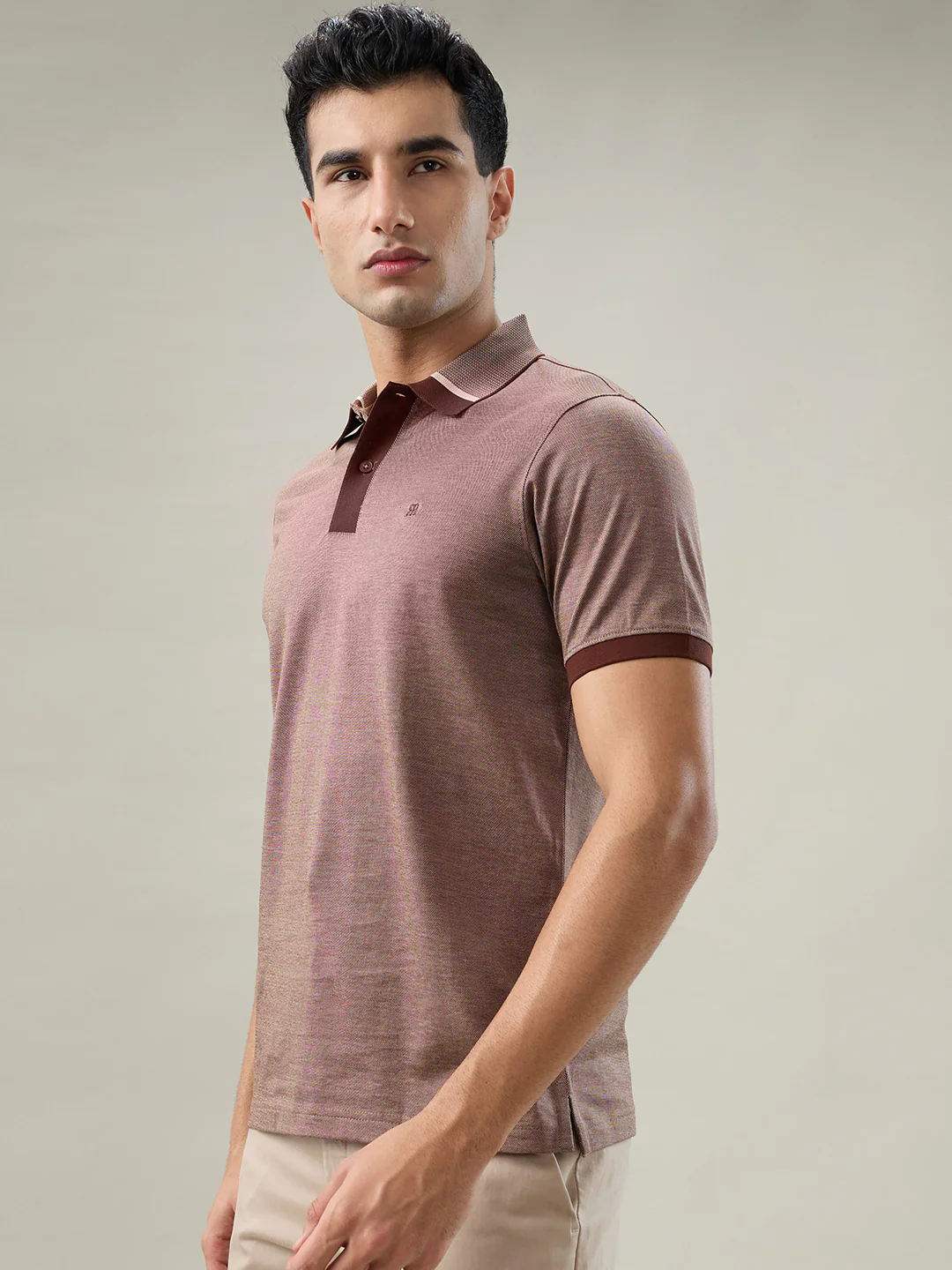Raymond Men Brown Two Tone Regular Fit Cotton T-shirt - Image 3