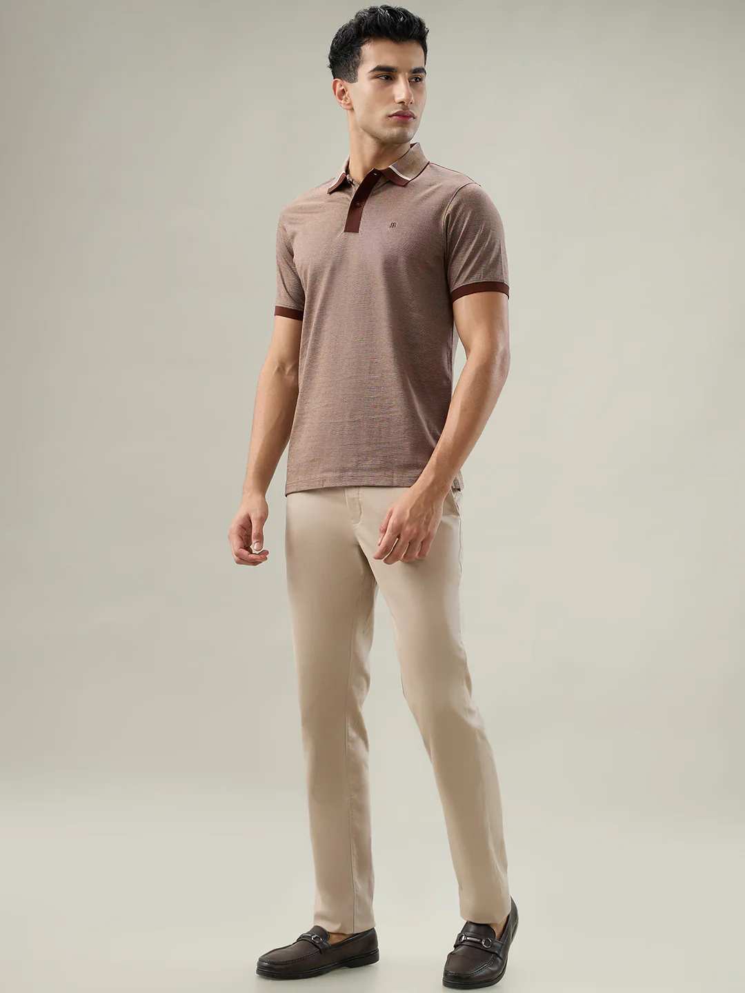 Raymond Men Brown Two Tone Regular Fit Cotton T-shirt - Image 5