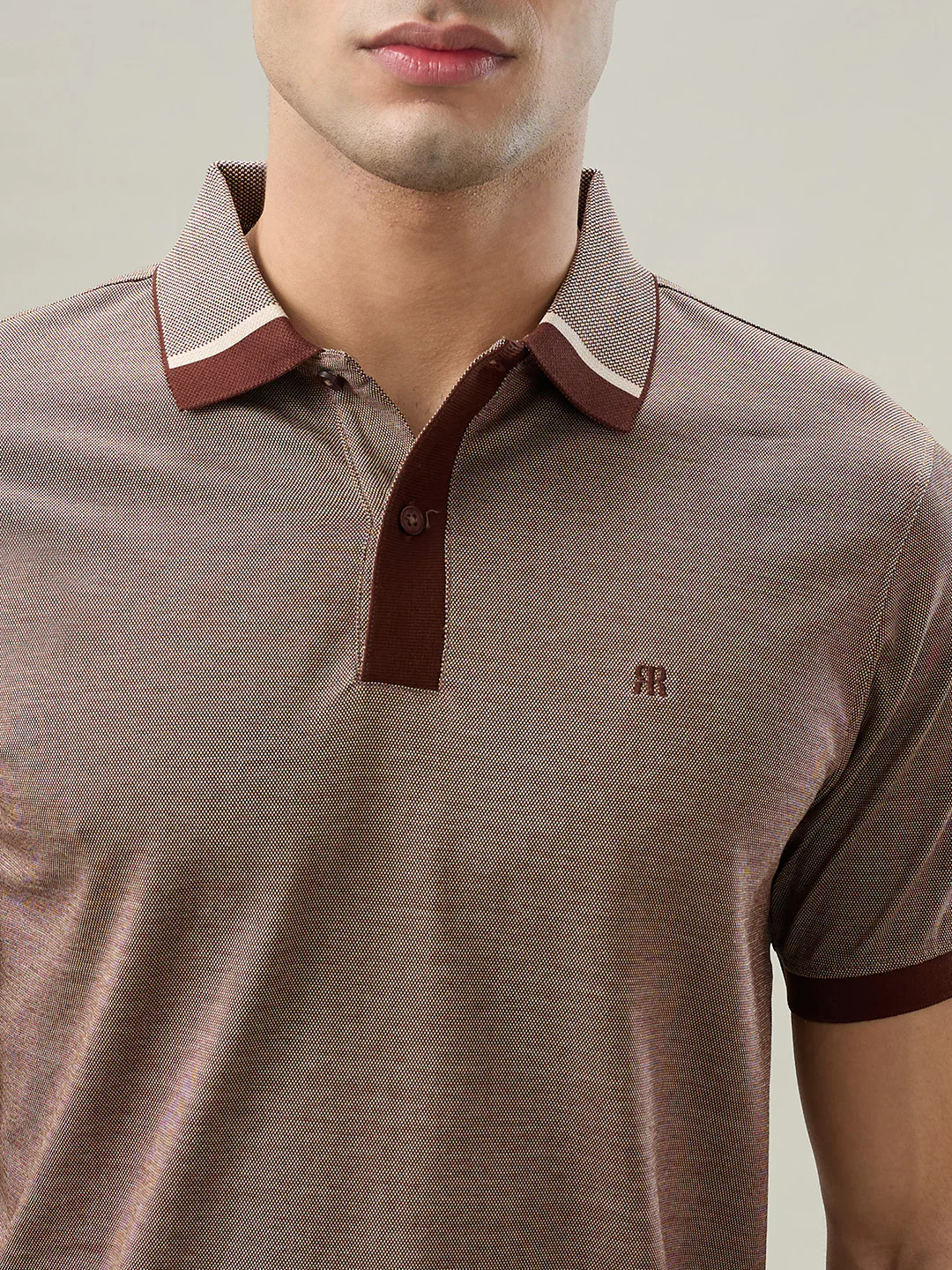 Raymond Men Brown Two Tone Regular Fit Cotton T-shirt - Image 6