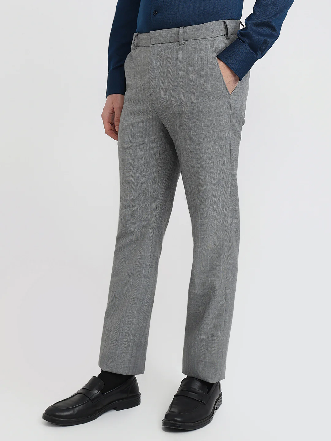 Raymond Men Contemporary Fit Checks Pattern Poly Viscose Blend Flat Front Trouser - Image 2