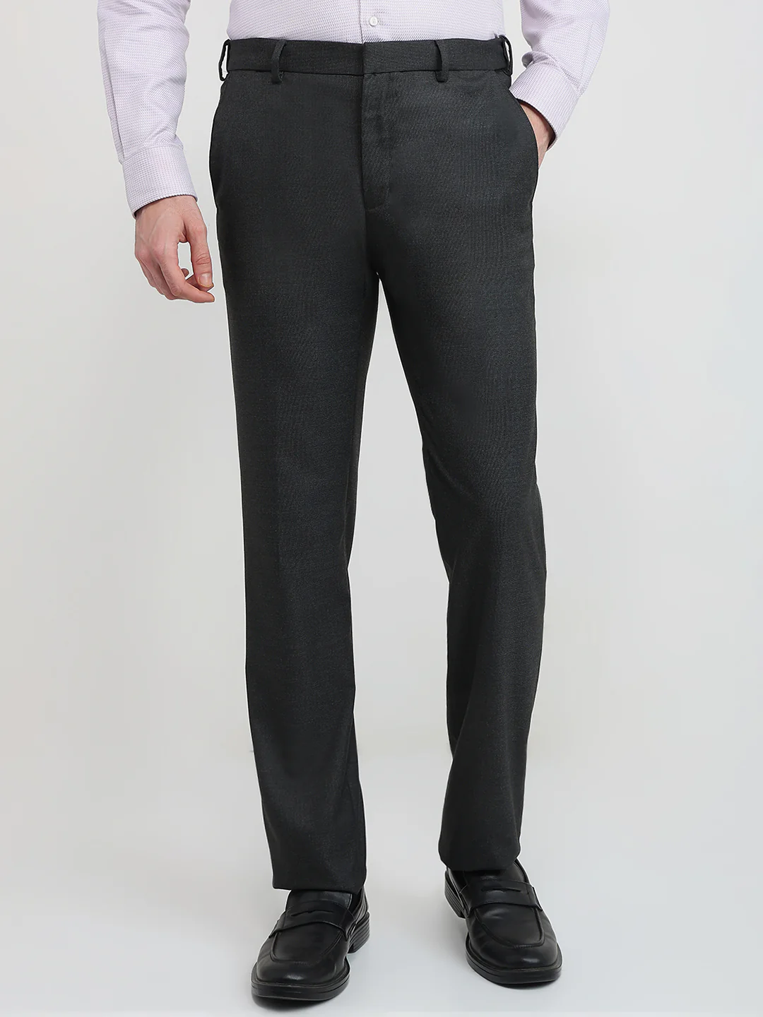 Raymond Men Contemporary Fit Checks Small Pattern Polyester Blend Flat Front Trouser
