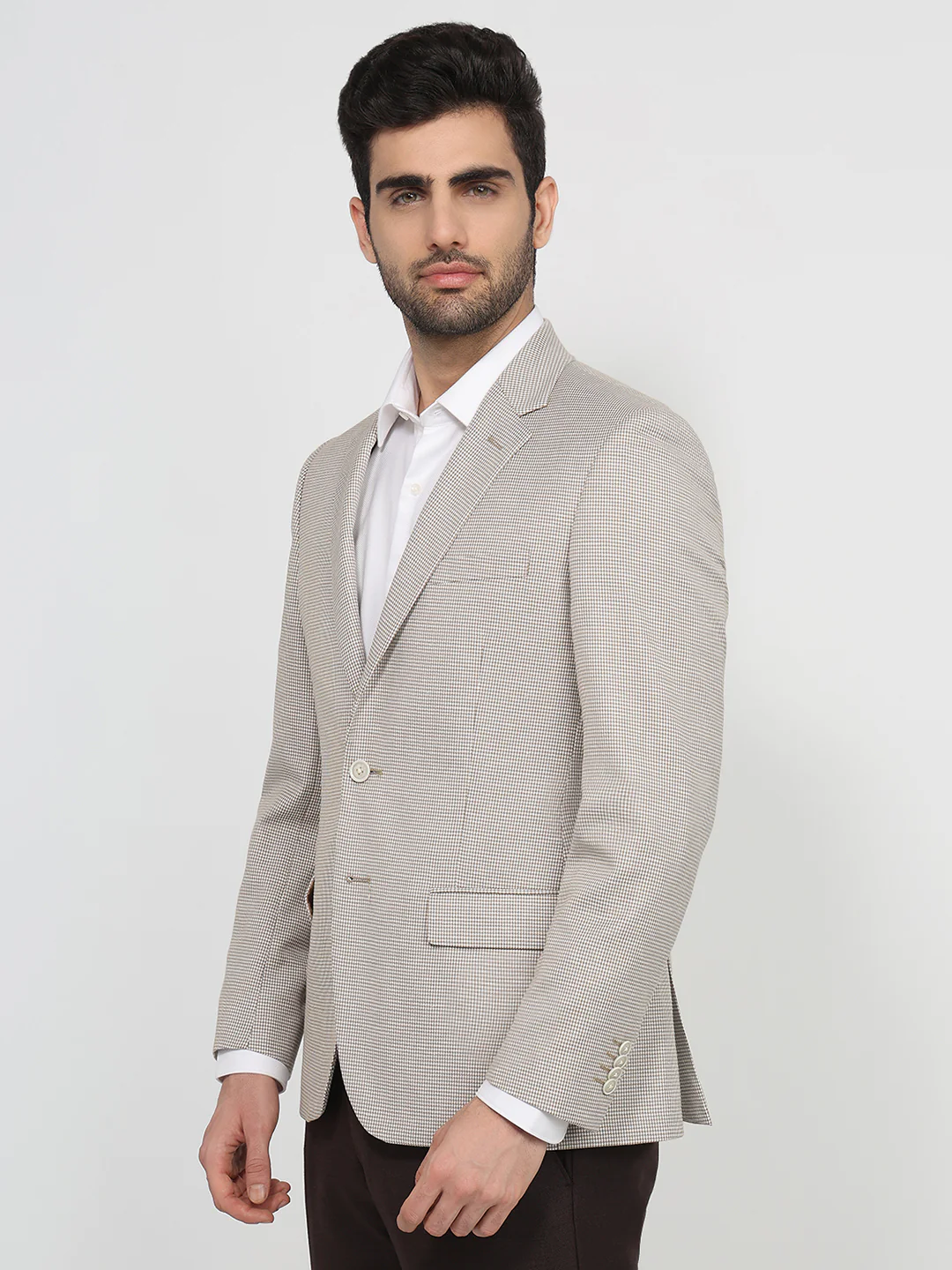 Raymond Men Contemporary Fit Houndstooth Pattern Polyester Blend Full Sleeve Jacket - Image 2