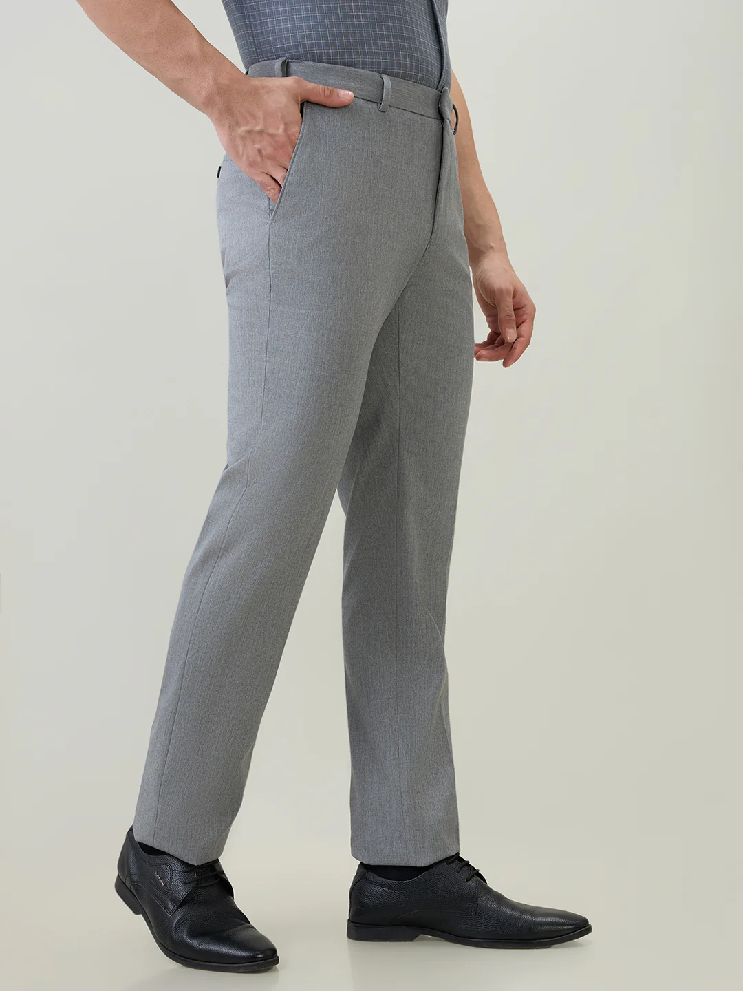Raymond Men Contemporary Fit Solid Pattern Poly Viscose Blend Flat Front Trouser - Image 3