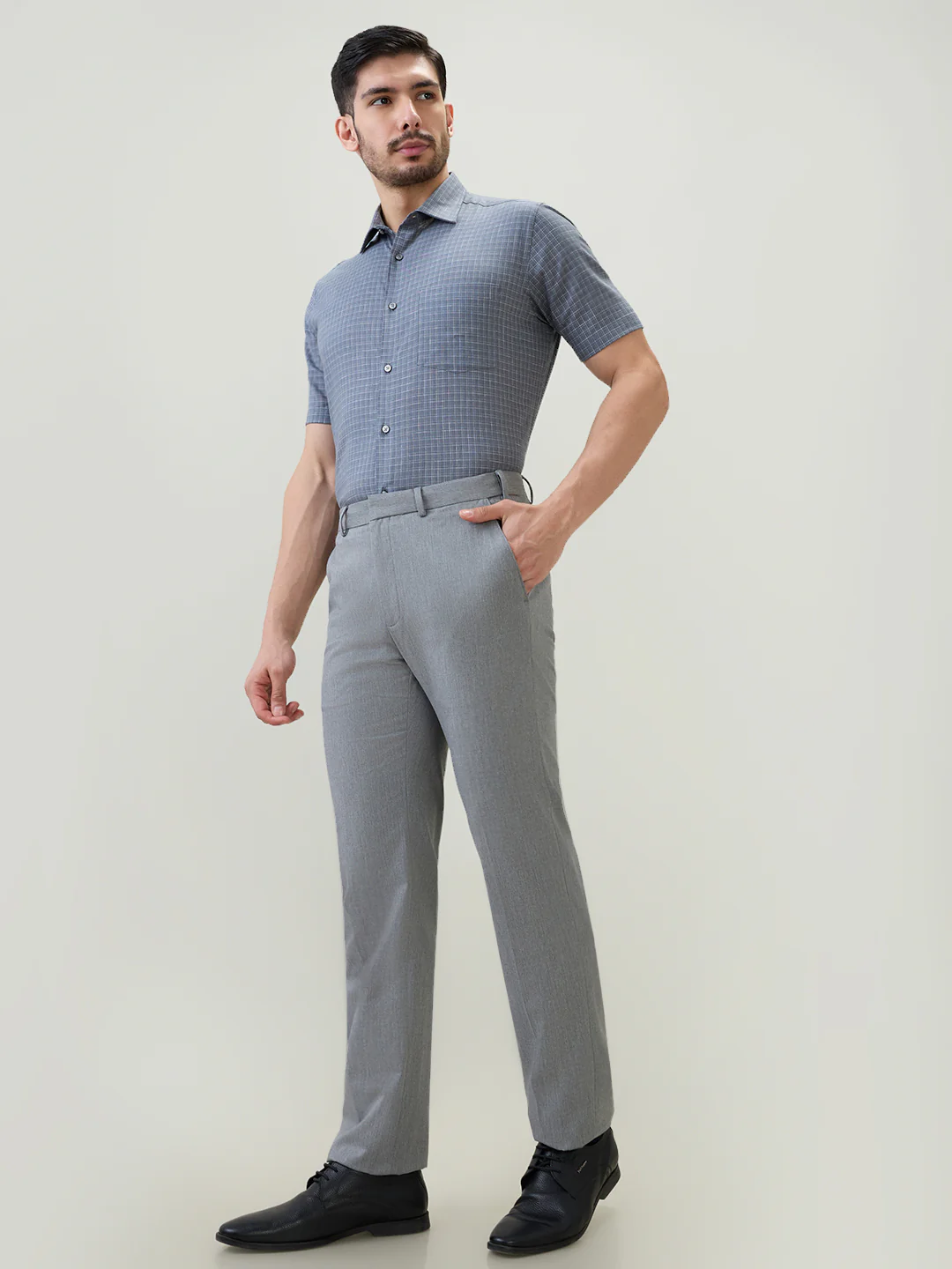 Raymond Men Contemporary Fit Solid Pattern Poly Viscose Blend Flat Front Trouser - Image 5