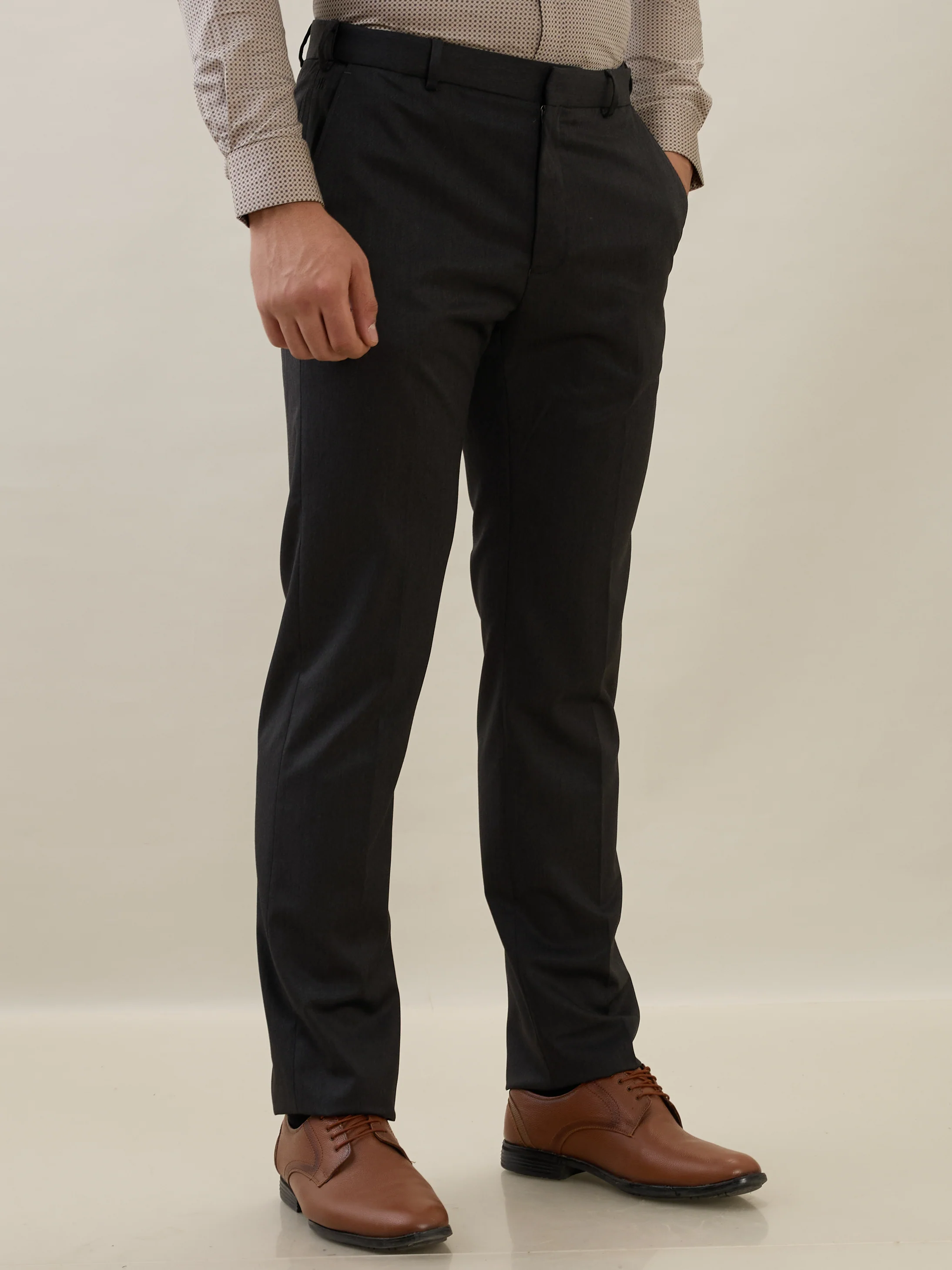 Raymond Men Contemporary Fit Solid Pattern Poly Viscose Blend Flat Front Trouser - Image 2