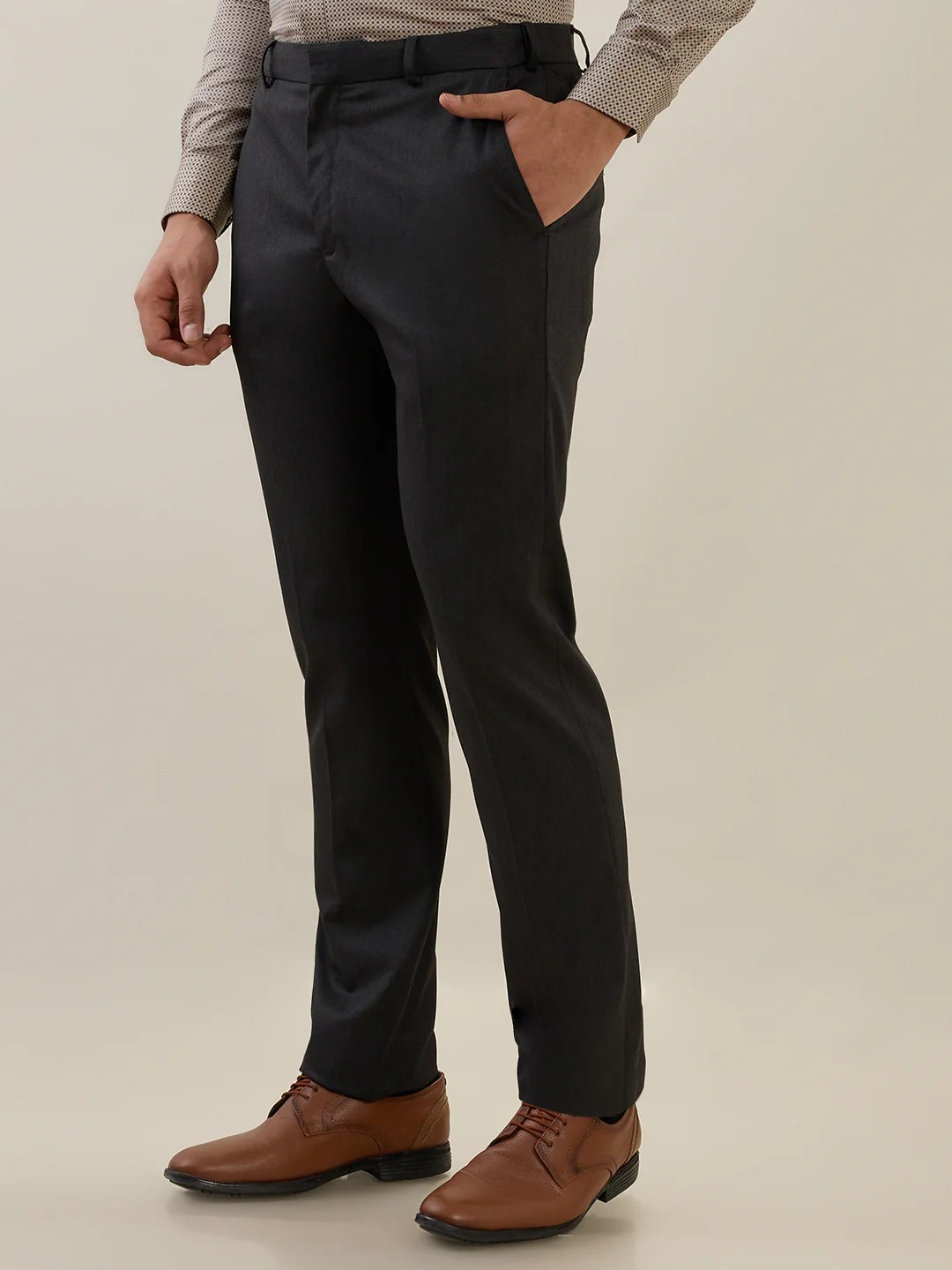 Raymond Men Contemporary Fit Solid Pattern Poly Viscose Blend Flat Front Trouser - Image 3