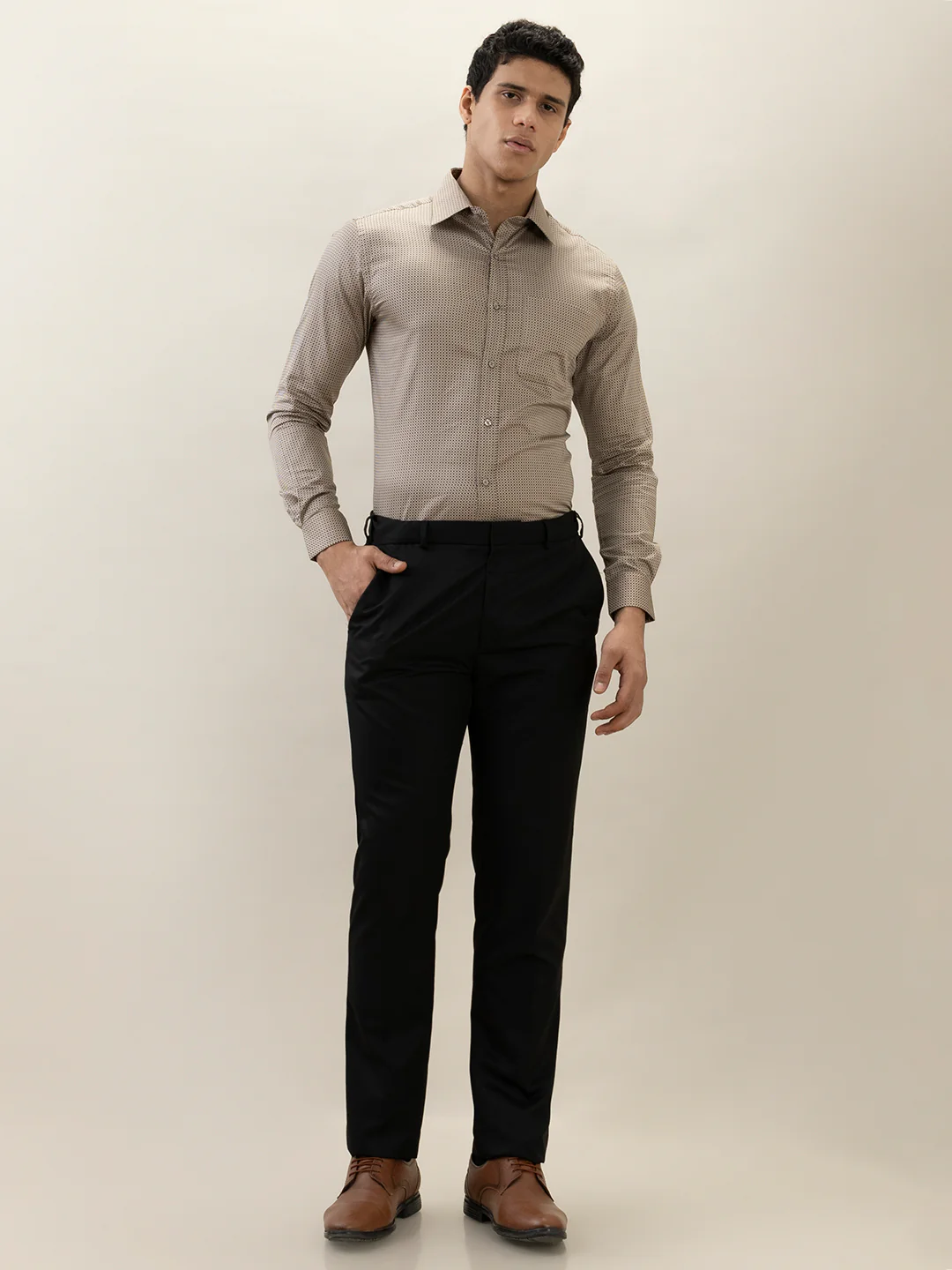Raymond Men Contemporary Fit Solid Pattern Poly Viscose Blend Flat Front Trouser - Image 5