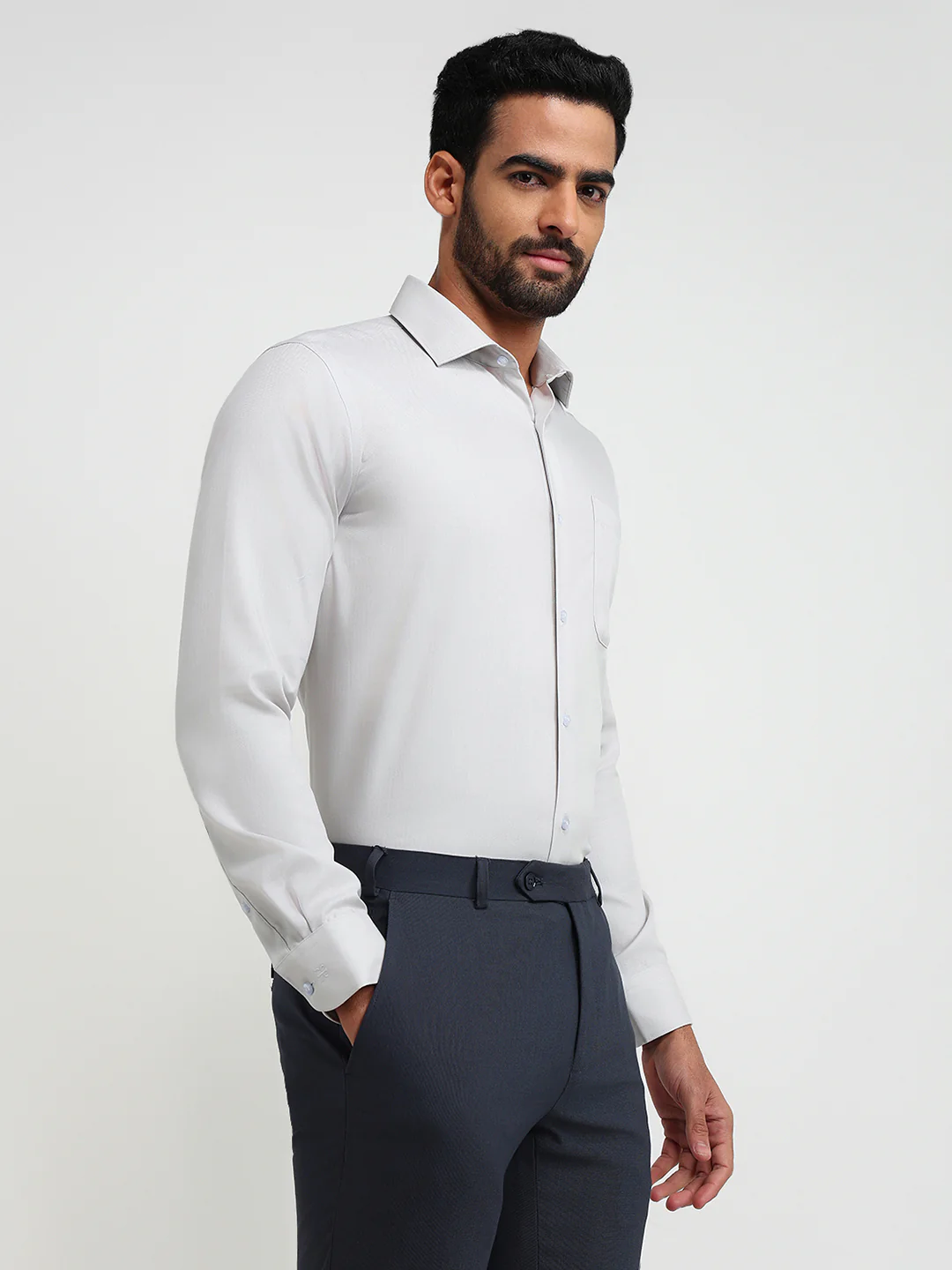 Raymond Men Contemporary Fit Solid Pattern Pure Cotton Full Sleeve Formal Shirt - Image 3