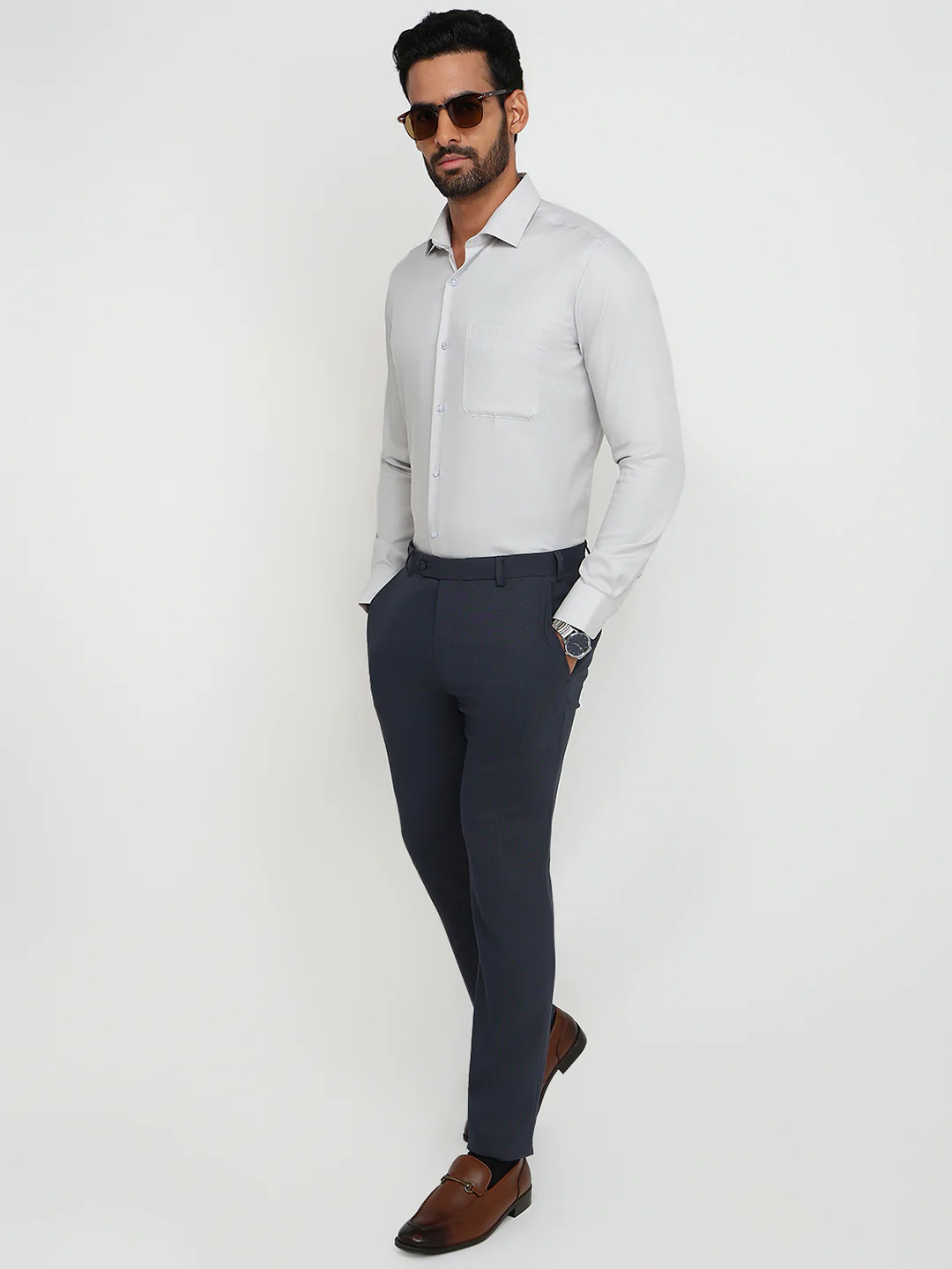 Raymond Men Contemporary Fit Solid Pattern Pure Cotton Full Sleeve Formal Shirt - Image 5
