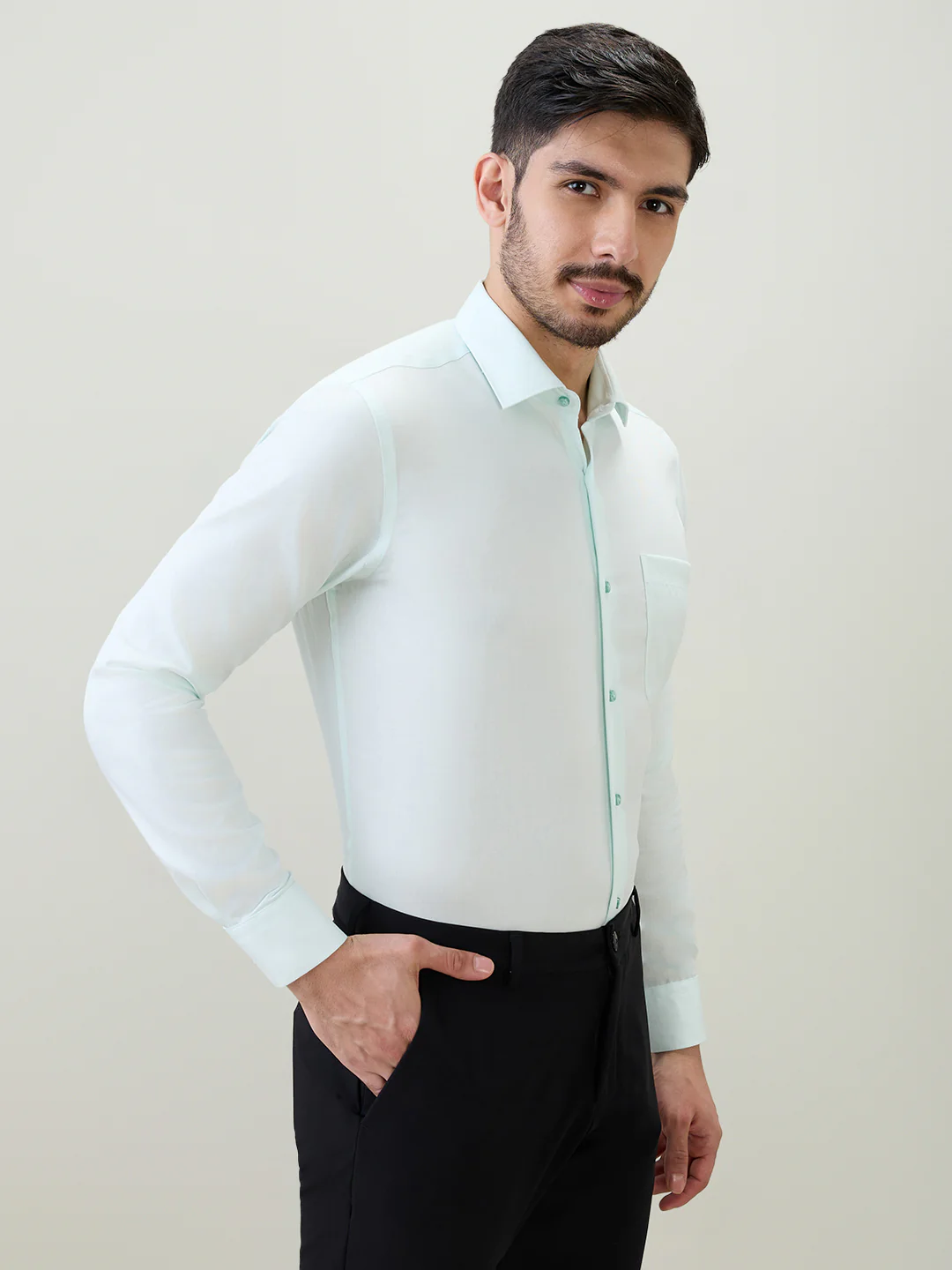 Raymond Men Contemporary Fit Solid Pattern Pure Cotton Full Sleeve Formal Shirt - Image 3