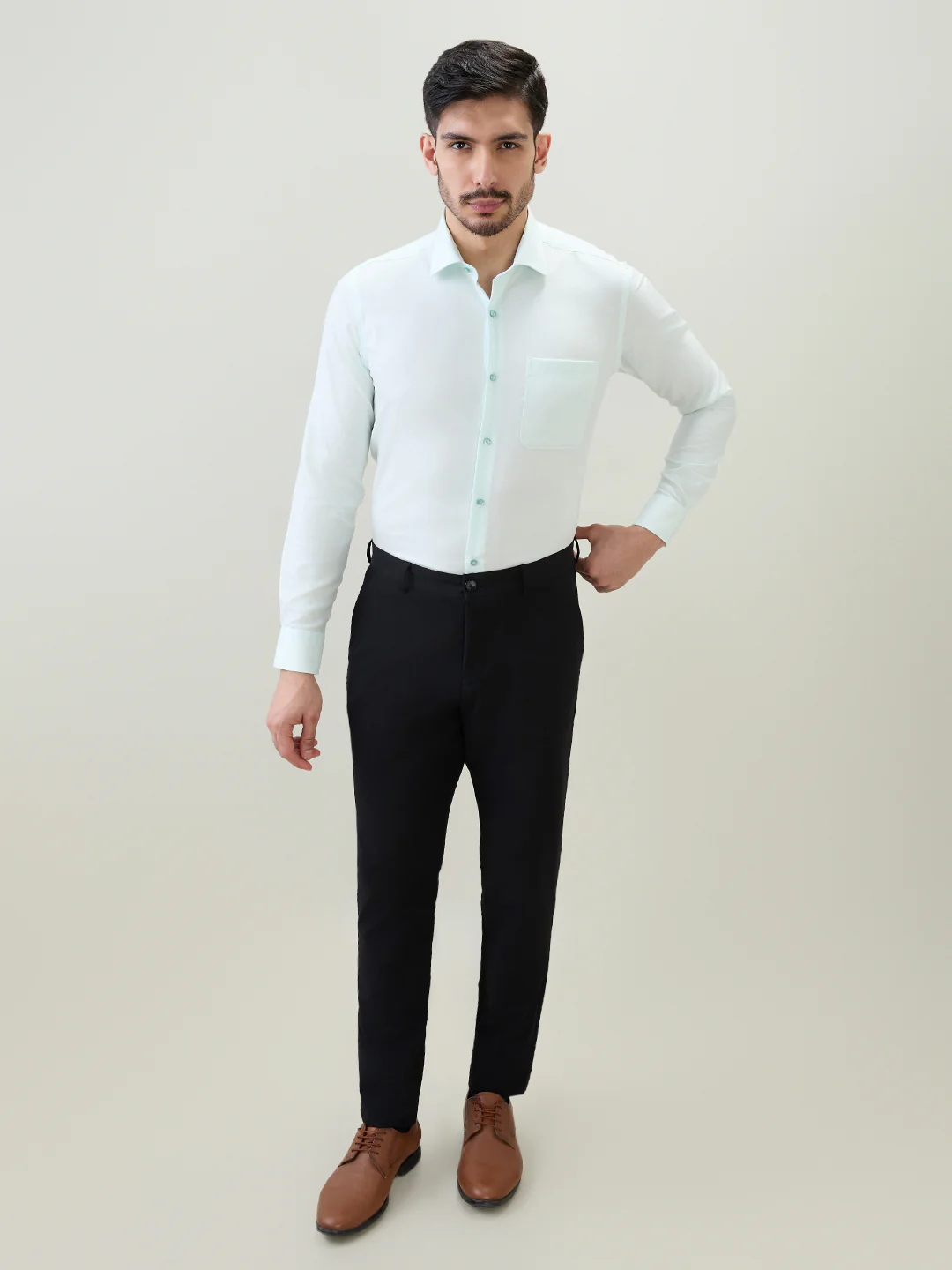 Raymond Men Contemporary Fit Solid Pattern Pure Cotton Full Sleeve Formal Shirt - Image 5