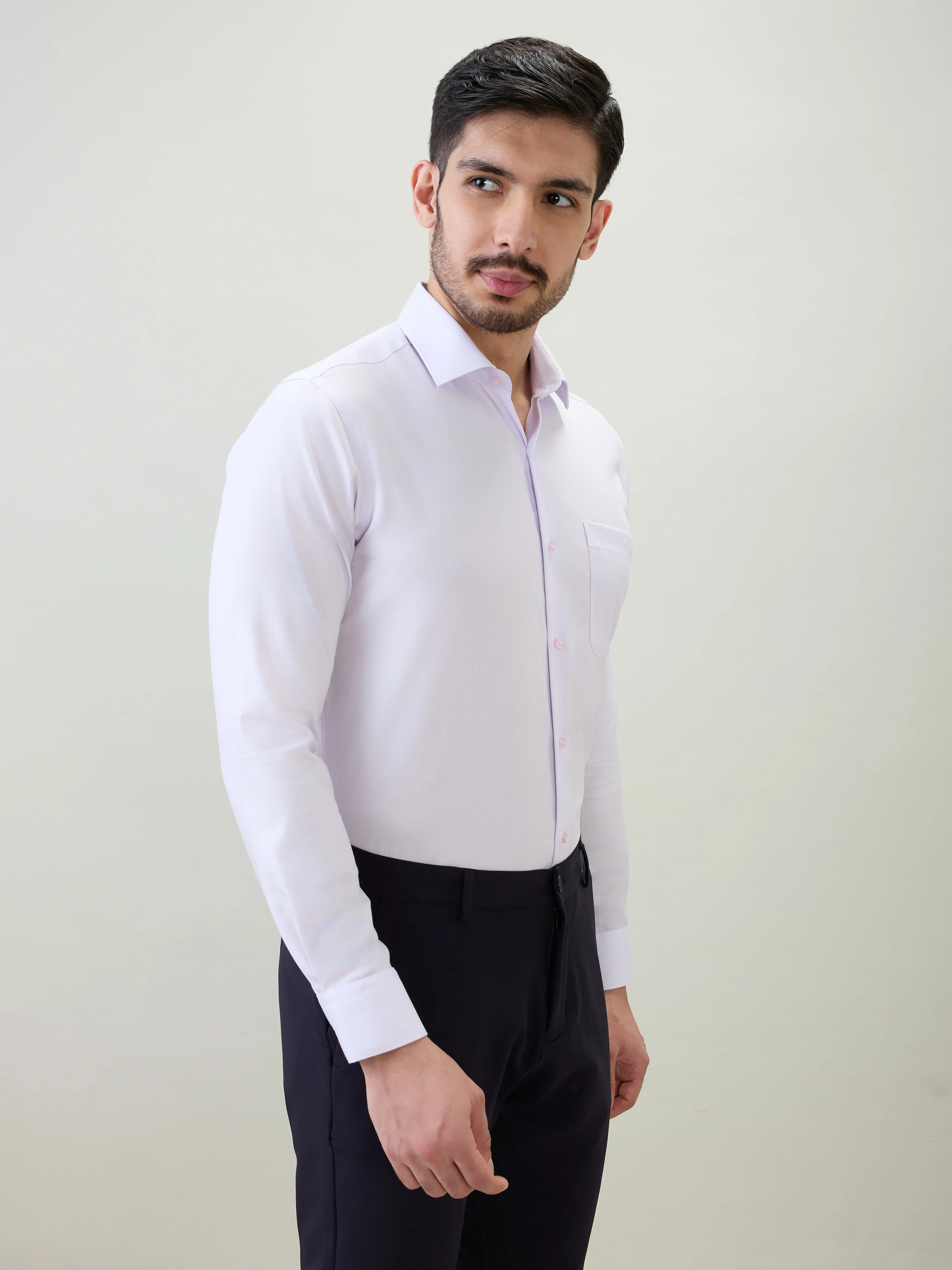 Raymond Men Contemporary Fit Solid Pattern Pure Cotton Full Sleeve Formal Shirt - Image 3