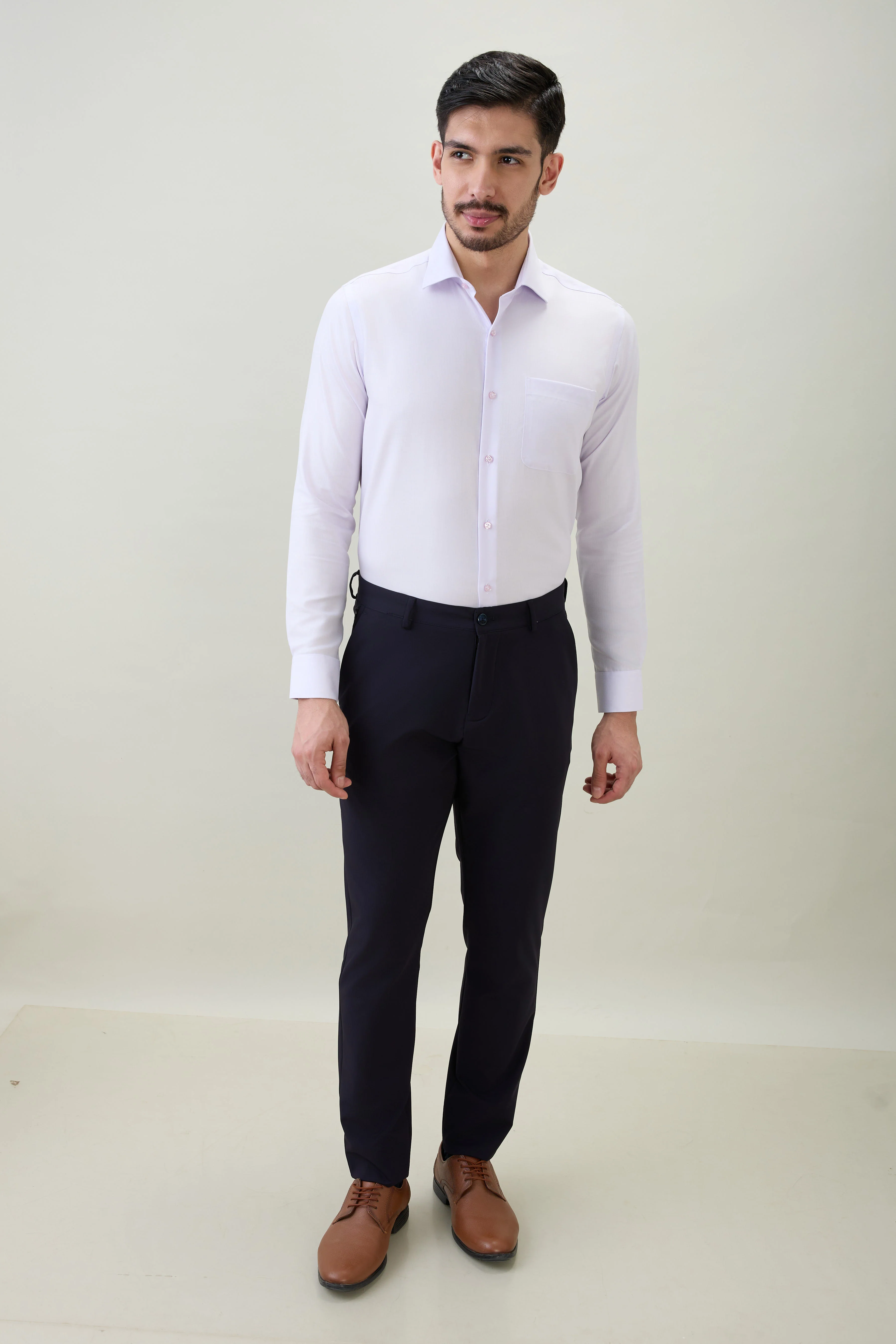 Raymond Men Contemporary Fit Solid Pattern Pure Cotton Full Sleeve Formal Shirt - Image 5