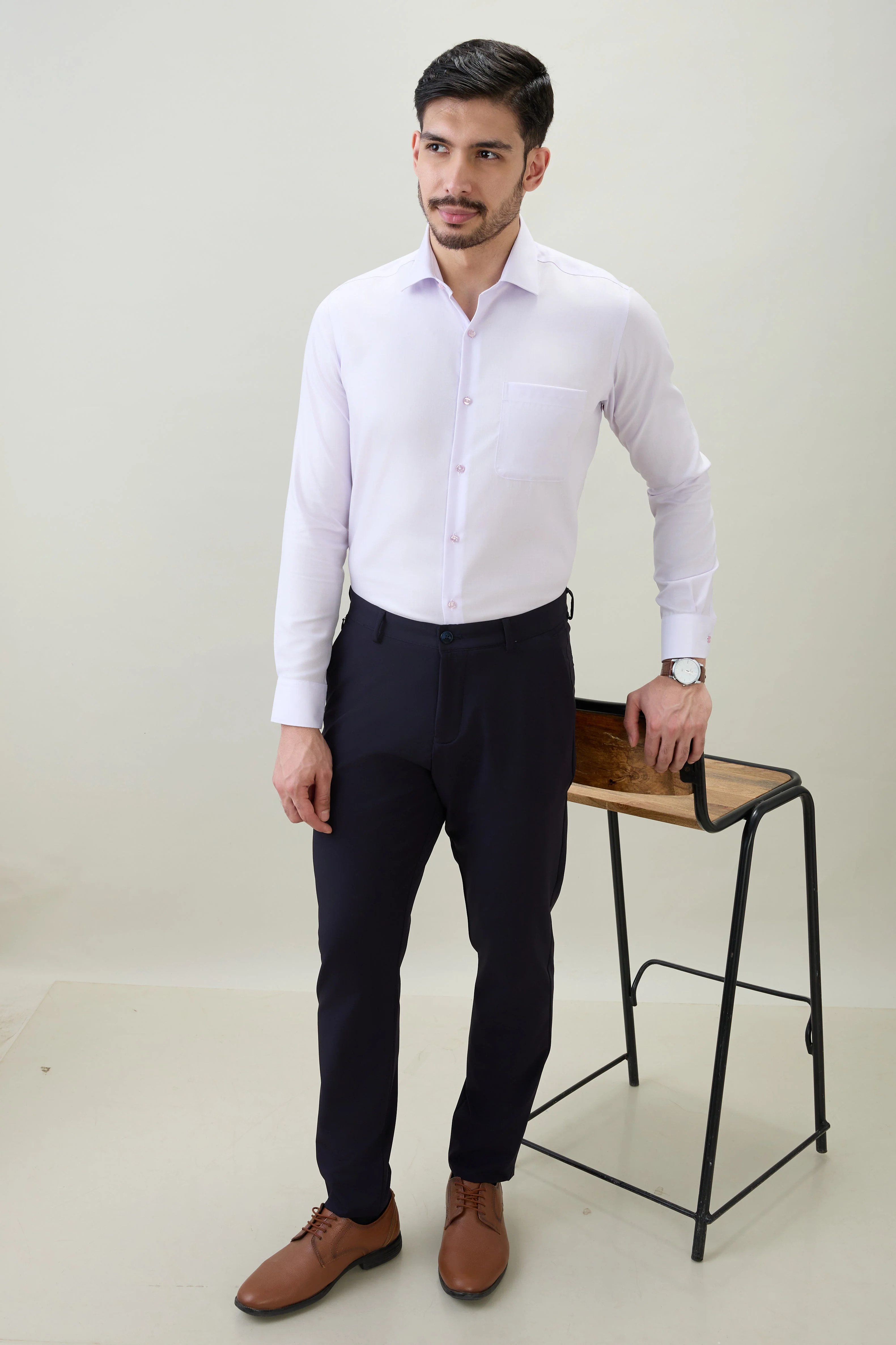 Raymond Men Contemporary Fit Solid Pattern Pure Cotton Full Sleeve Formal Shirt - Image 6