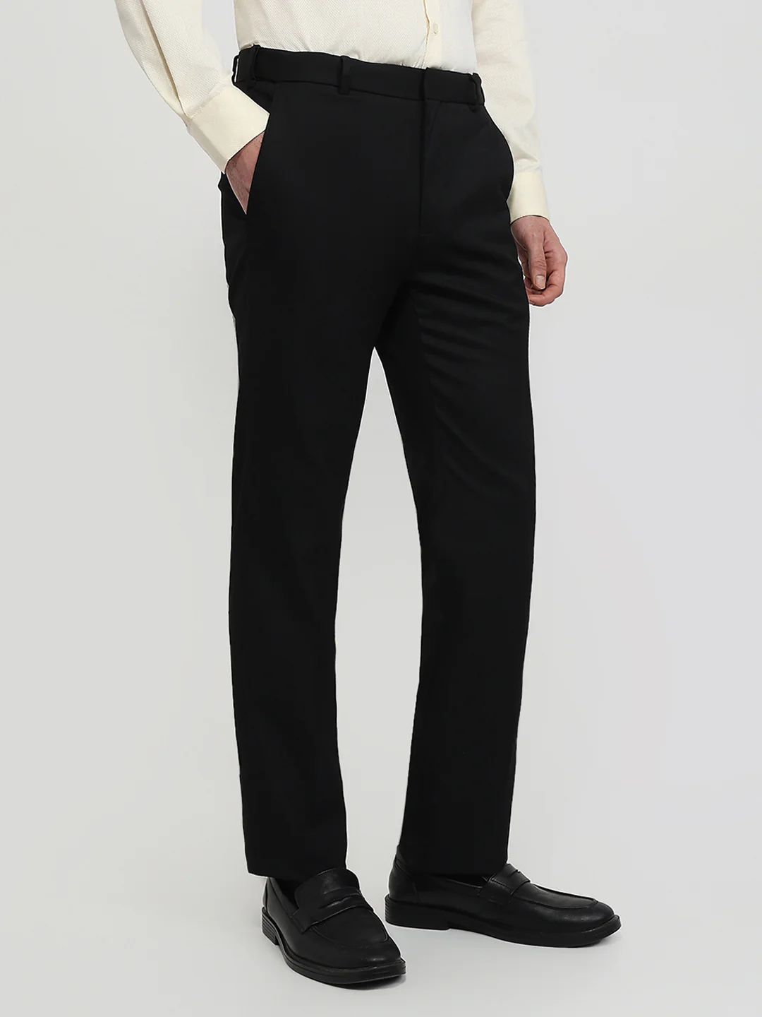 Raymond Men Contemporary Fit Structure Pattern Poly Viscose Blend Flat Front Trouser - Image 3
