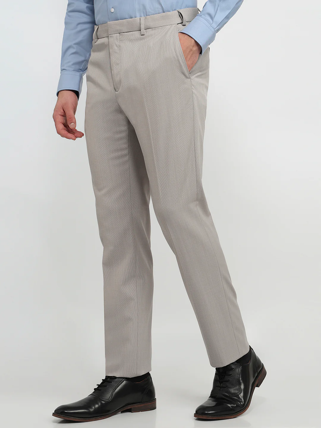 Raymond Men Contemporary Fit Structure Pattern Polyester Blend Flat Front Trouser - Image 2