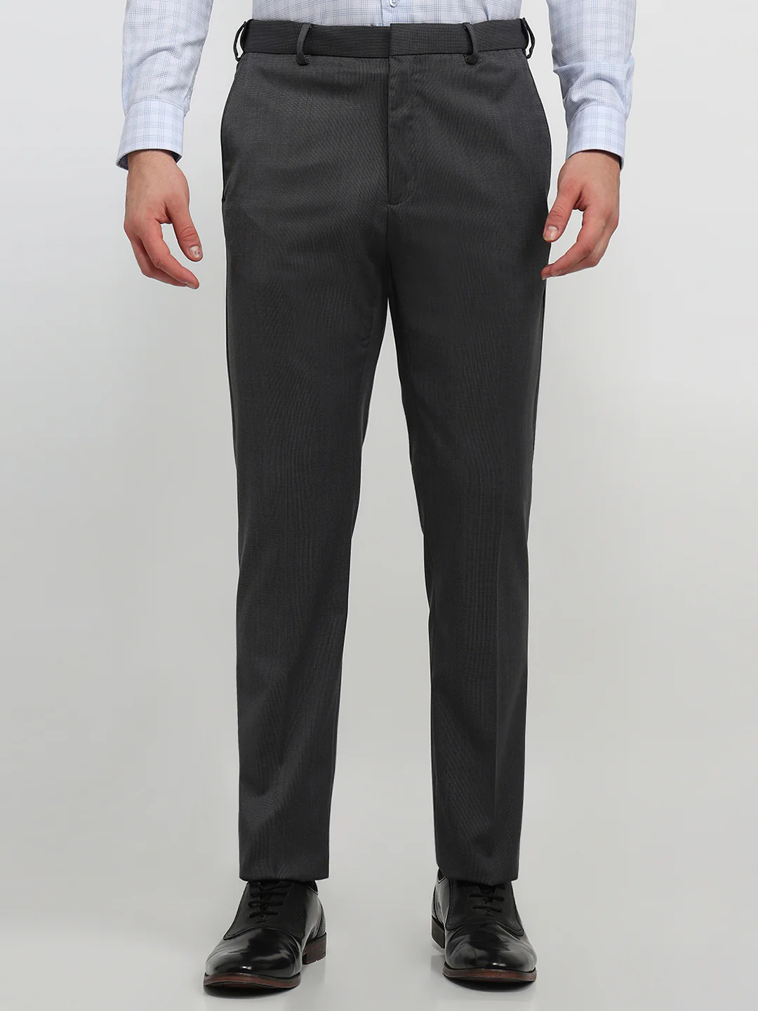 Raymond Men Contemporary Fit Structure Pattern Polyester Blend Flat Front Trouser