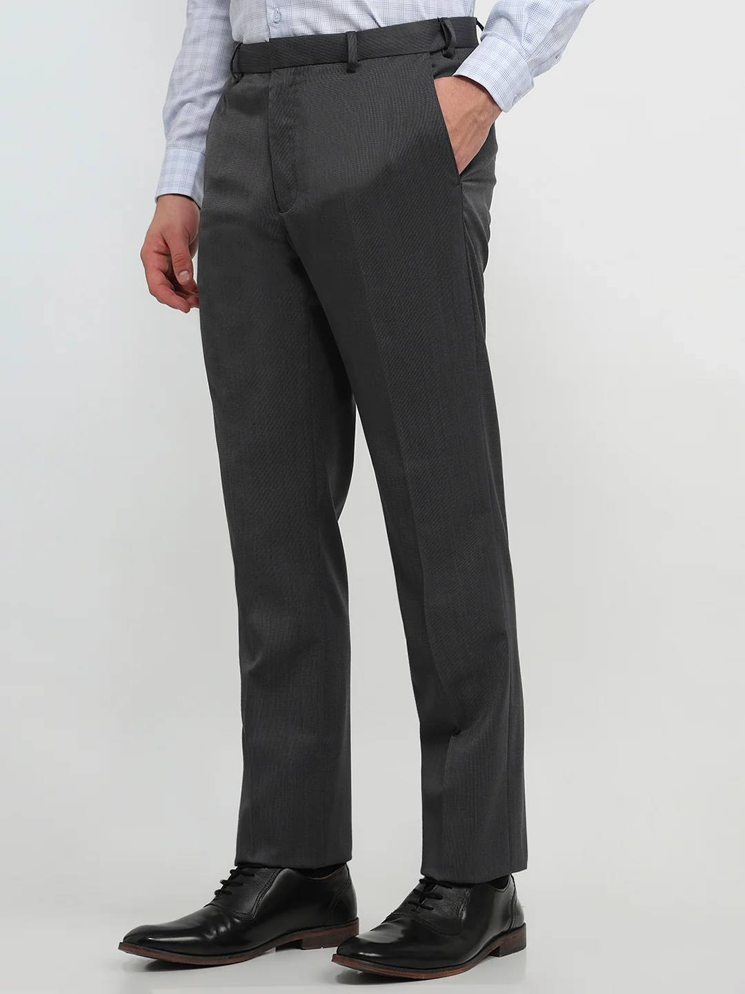 Raymond Men Contemporary Fit Structure Pattern Polyester Blend Flat Front Trouser - Image 2