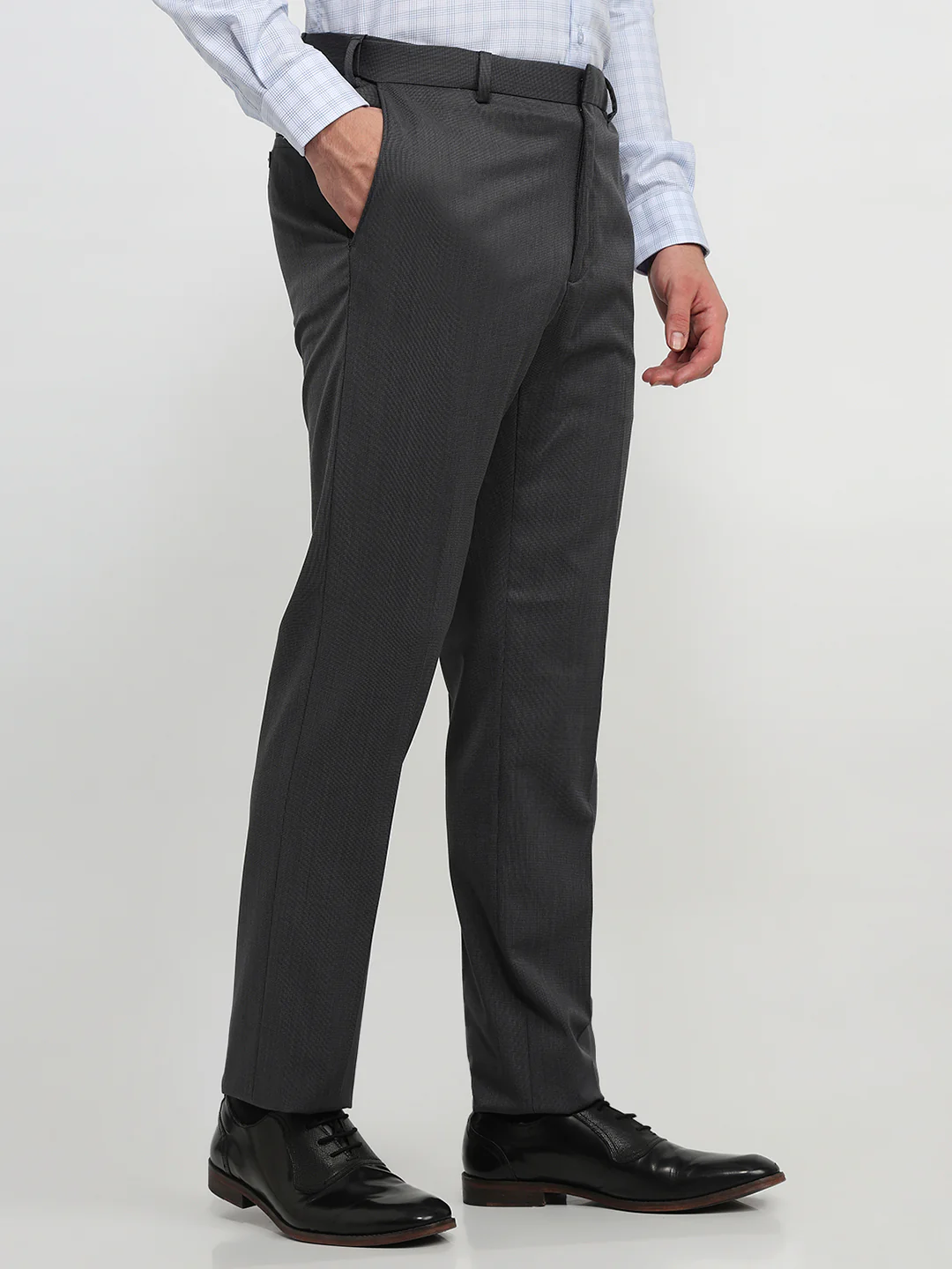 Raymond Men Contemporary Fit Structure Pattern Polyester Blend Flat Front Trouser - Image 3
