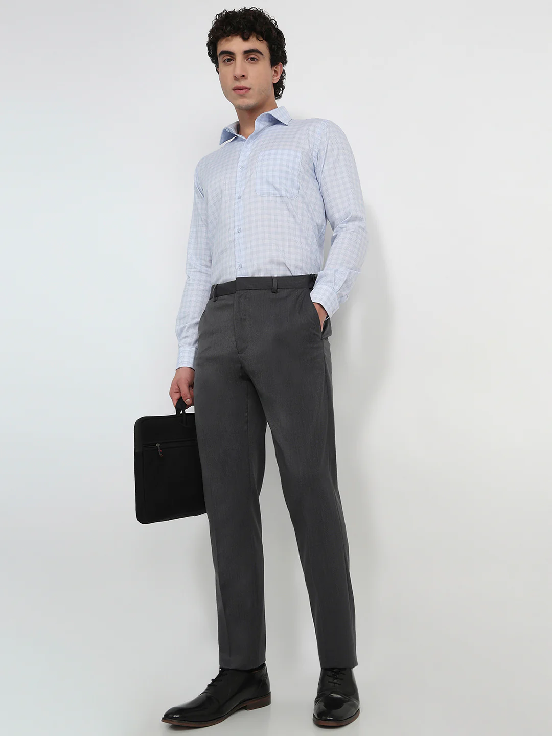 Raymond Men Contemporary Fit Structure Pattern Polyester Blend Flat Front Trouser - Image 5