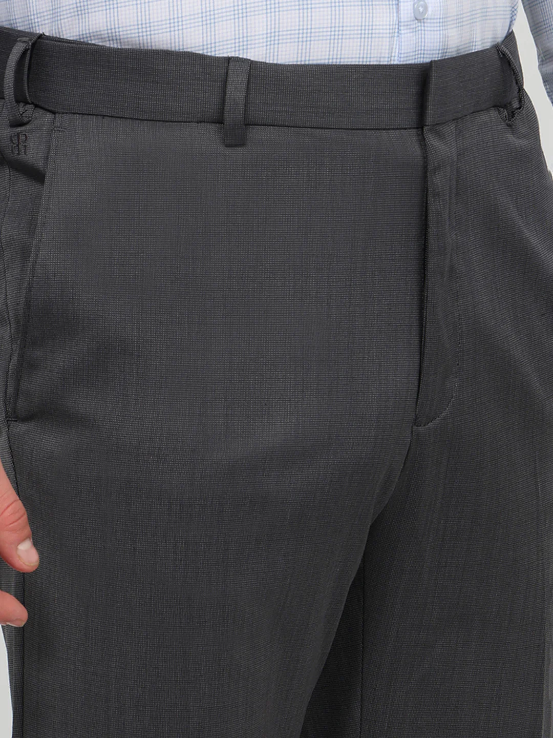 Raymond Men Contemporary Fit Structure Pattern Polyester Blend Flat Front Trouser - Image 6