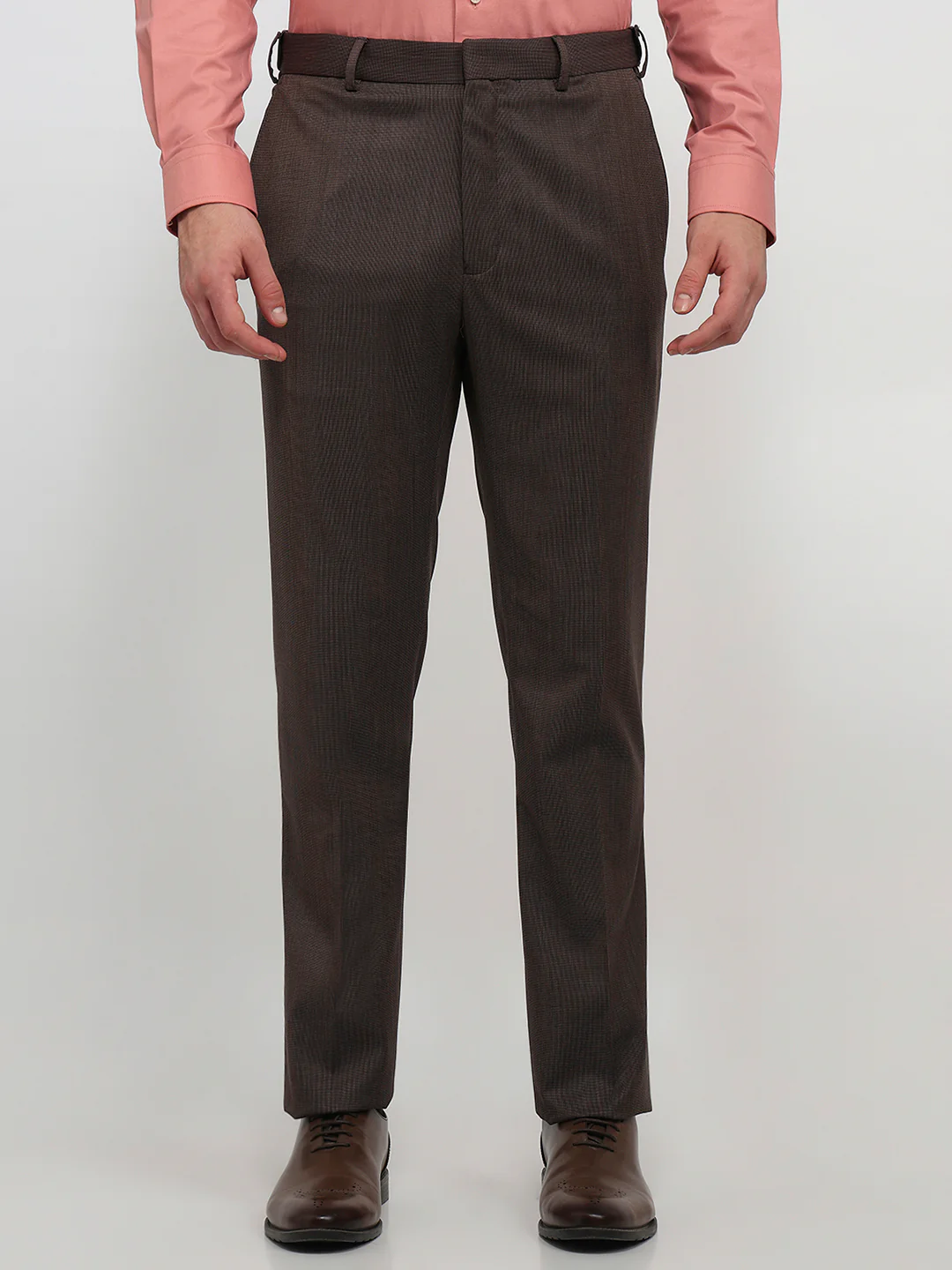 Raymond Men Contemporary Fit Structure Pattern Polyester Blend Flat Front Trouser