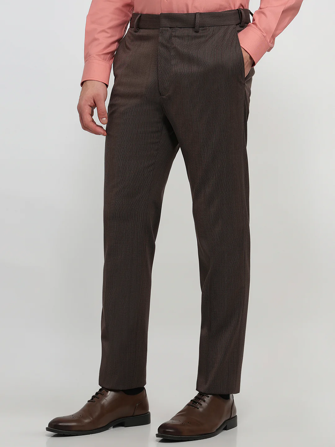 Raymond Men Contemporary Fit Structure Pattern Polyester Blend Flat Front Trouser - Image 2