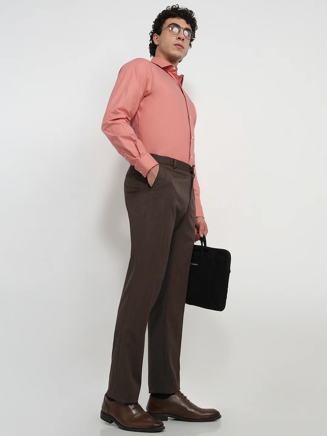 Raymond Men Contemporary Fit Structure Pattern Polyester Blend Flat Front Trouser - Image 5