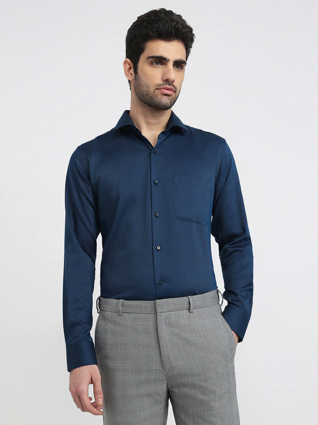 Raymond Men Contemporary Fit Structure Pattern Pure Cotton Full Sleeve Formal Shirt