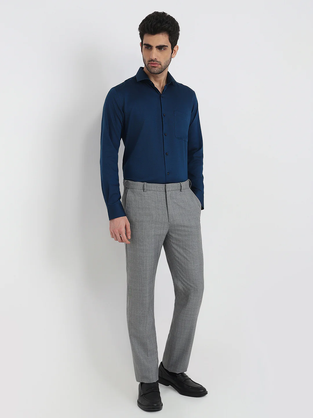 Raymond Men Contemporary Fit Structure Pattern Pure Cotton Full Sleeve Formal Shirt - Image 5