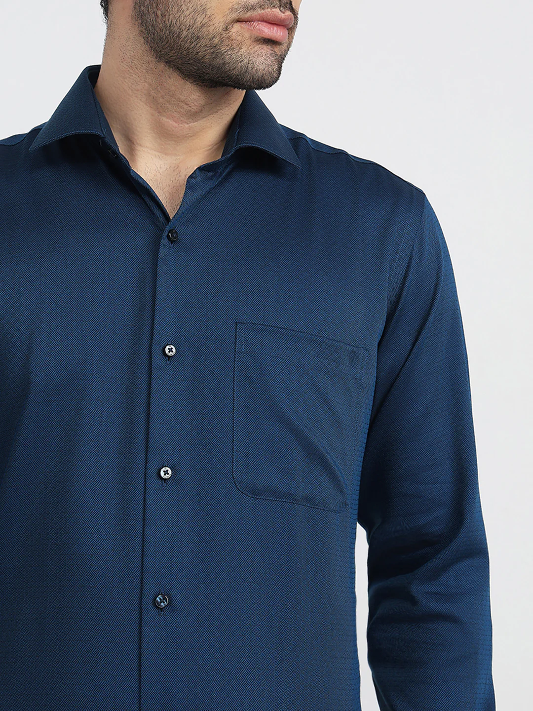 Raymond Men Contemporary Fit Structure Pattern Pure Cotton Full Sleeve Formal Shirt - Image 6