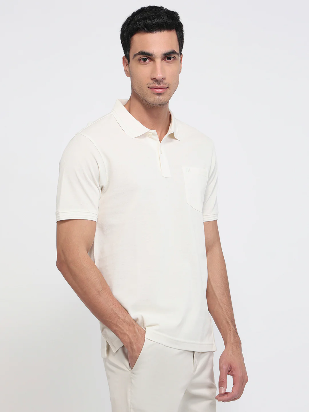 Raymond Men Fawn Regular Fit Solid Polo Neck Collar T-Shirt - Image 3